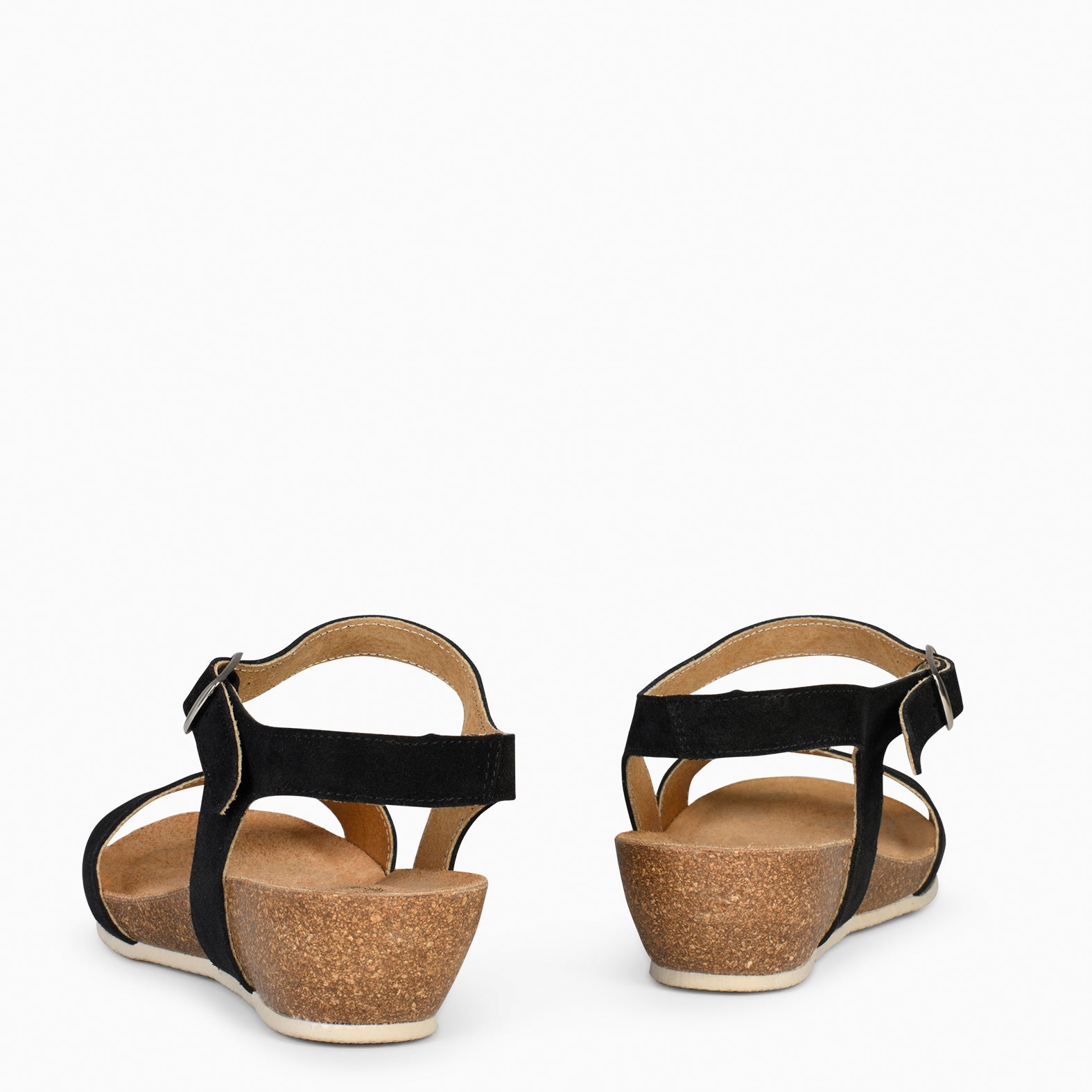 OAK – Sandalias Bio de serraje con cuña NEGRO