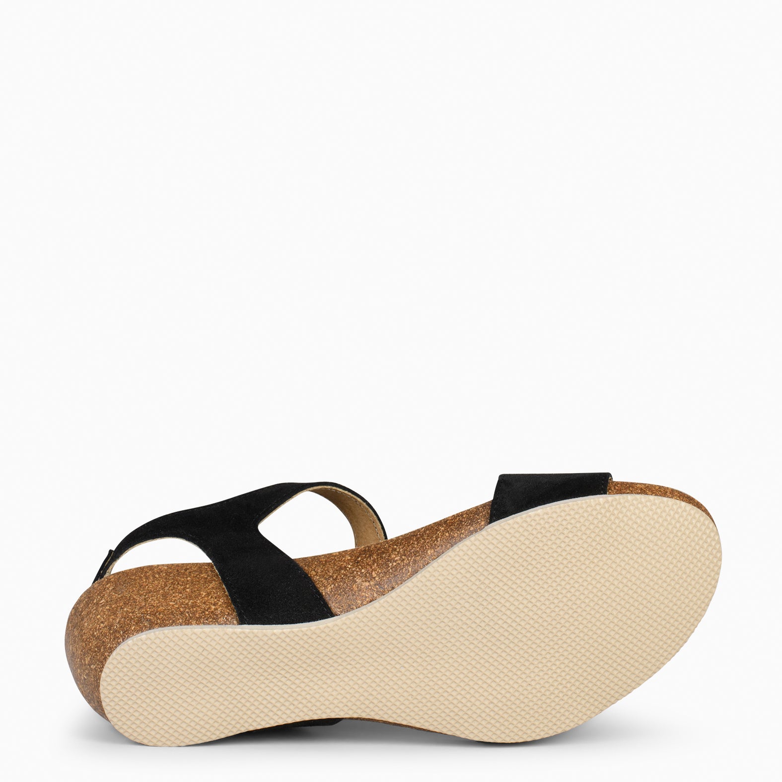 OAK – Sandalias Bio de serraje con cuña NEGRO