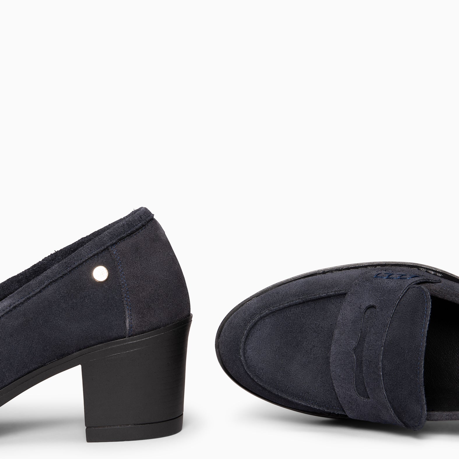 LATTÉ - Mocassin à talon en daim hydrofuge BLEU MARINE