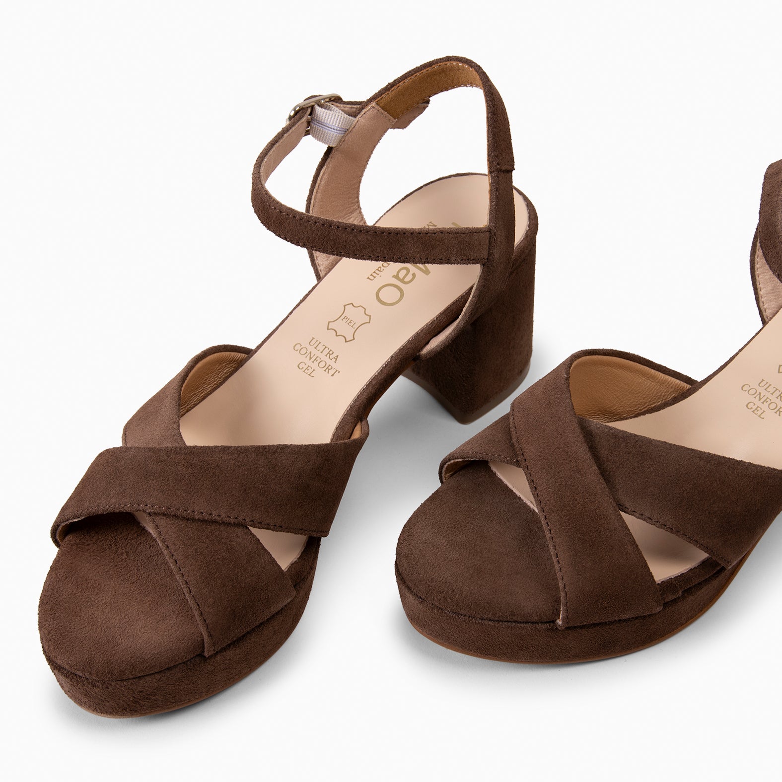 CERDEÑA - BROWN Platform wide-heeled sandal