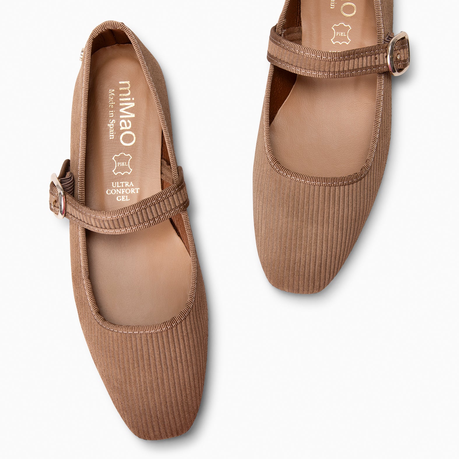 LARA - Merceditas con tira de serraje efecto pana TAUPE