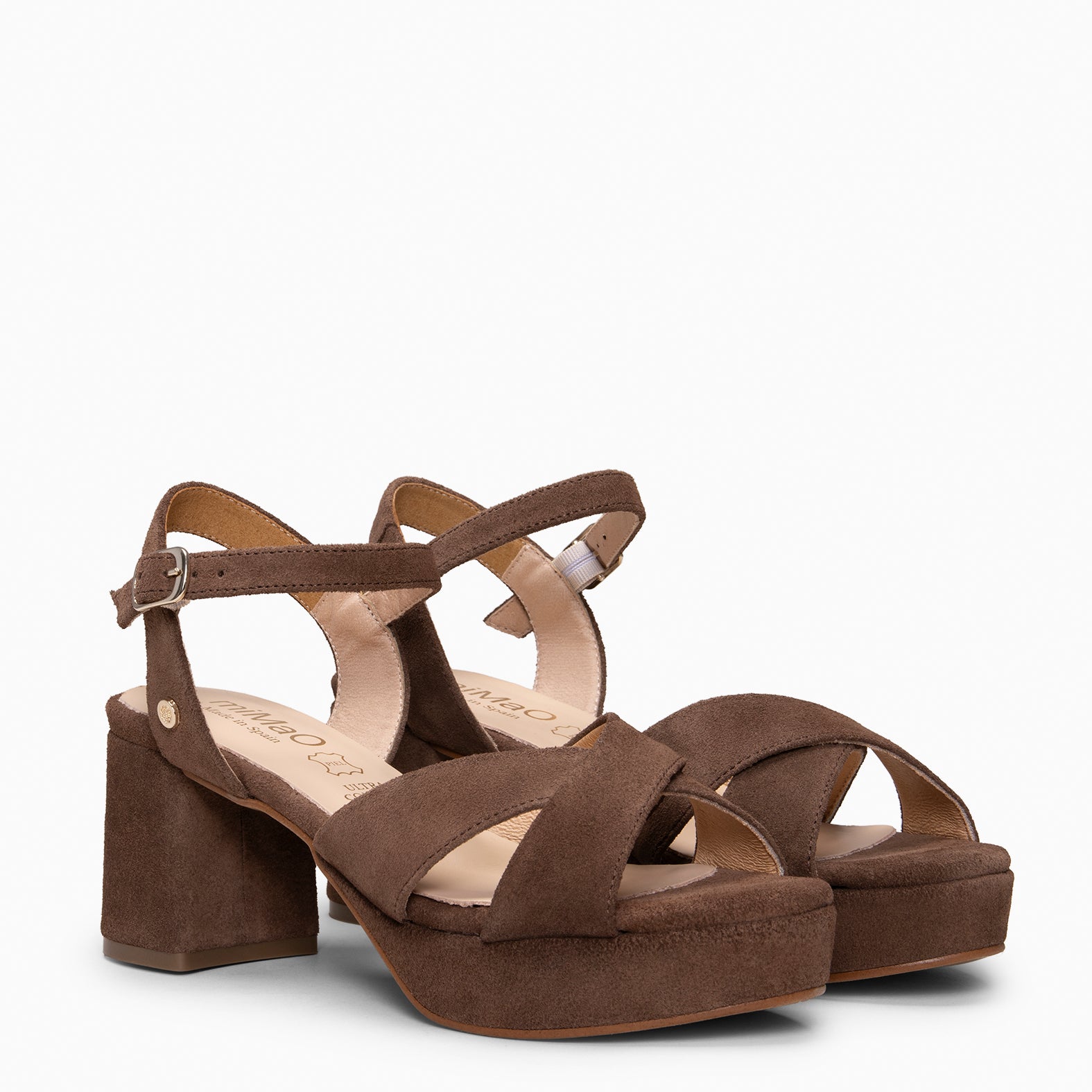 CERDEÑA - BROWN Platform wide-heeled sandal