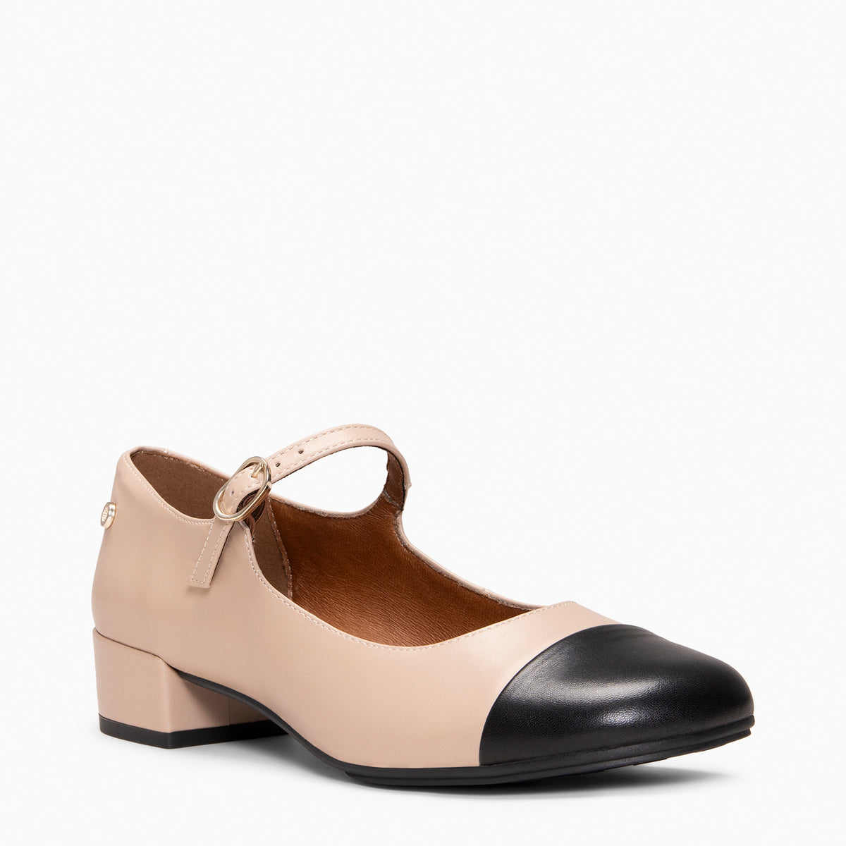 FLORA - Mercedita con tacón de piel bicolor NUDE