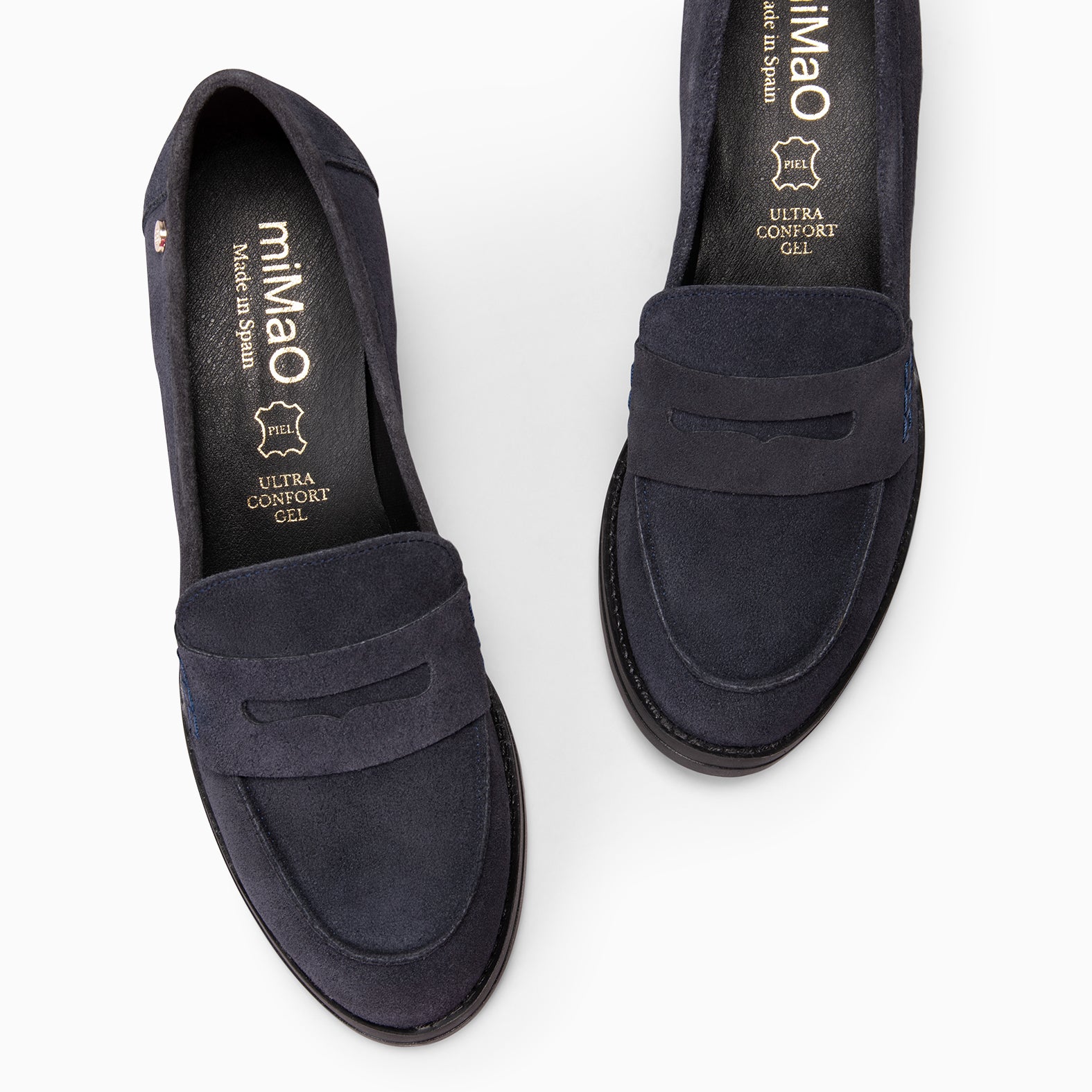 LATTÉ - Mocassin à talon en daim hydrofuge BLEU MARINE