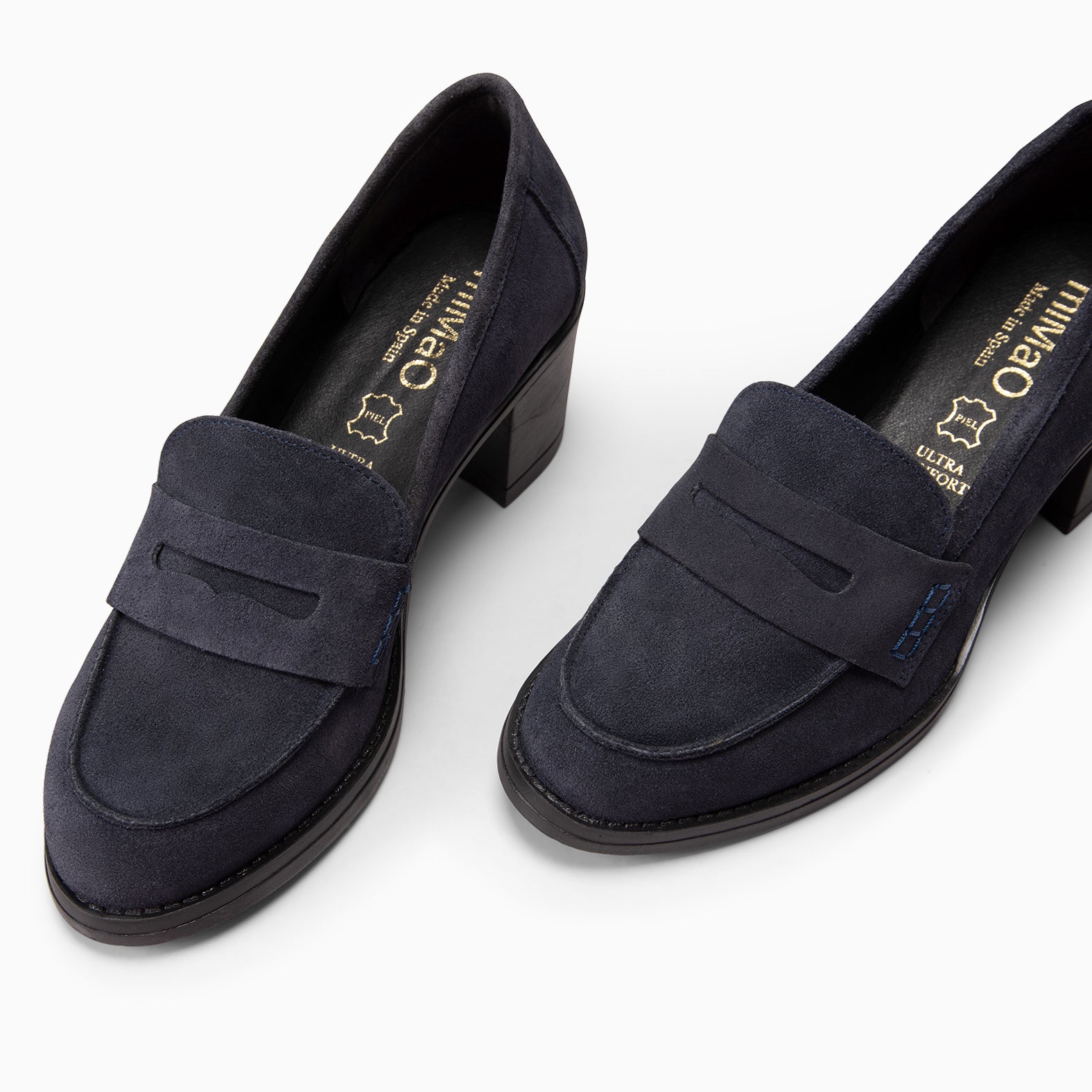 LATTÉ - Mocassin à talon en daim hydrofuge BLEU MARINE