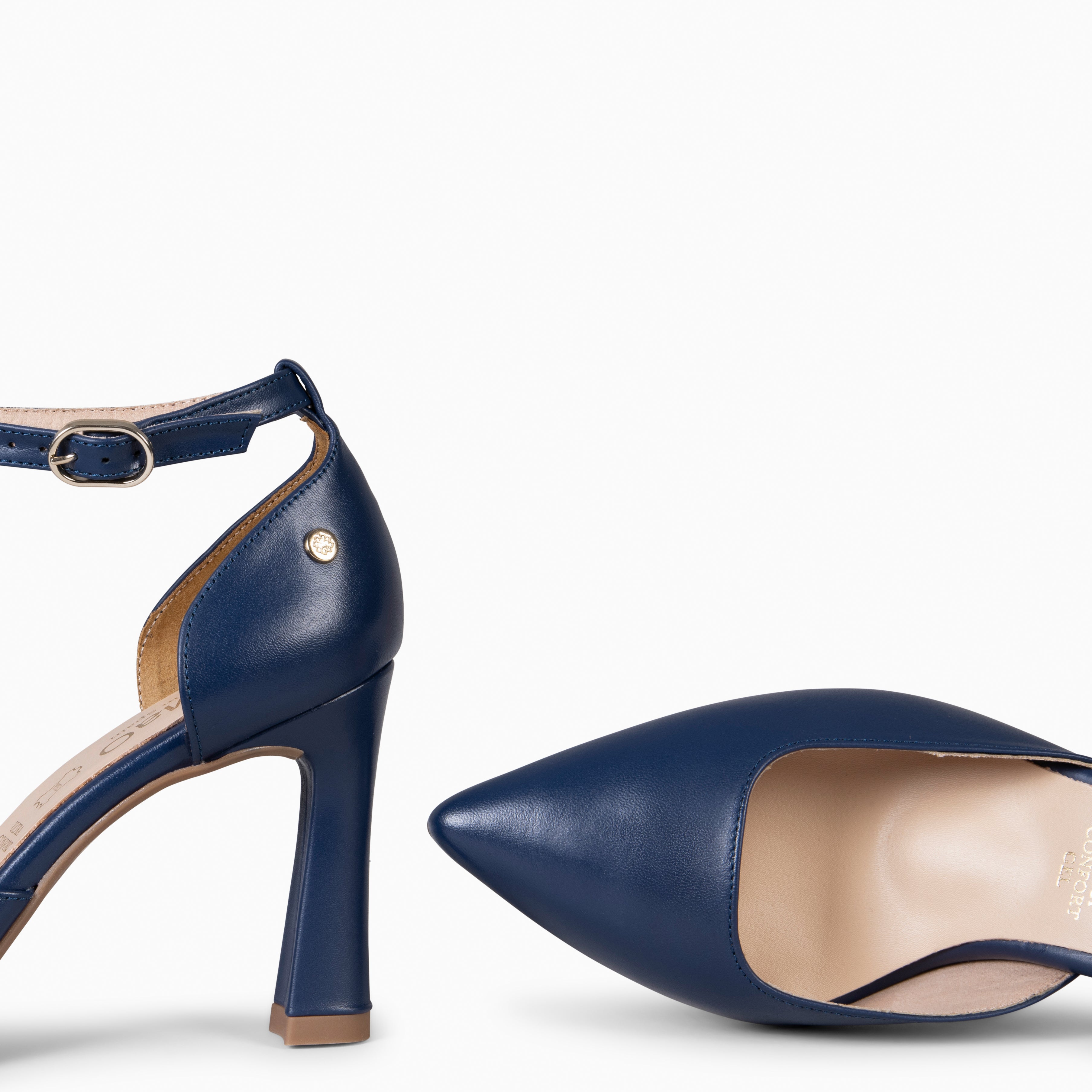 AINHOA – Escarpins à talon haut en cuir BLEU MARINE