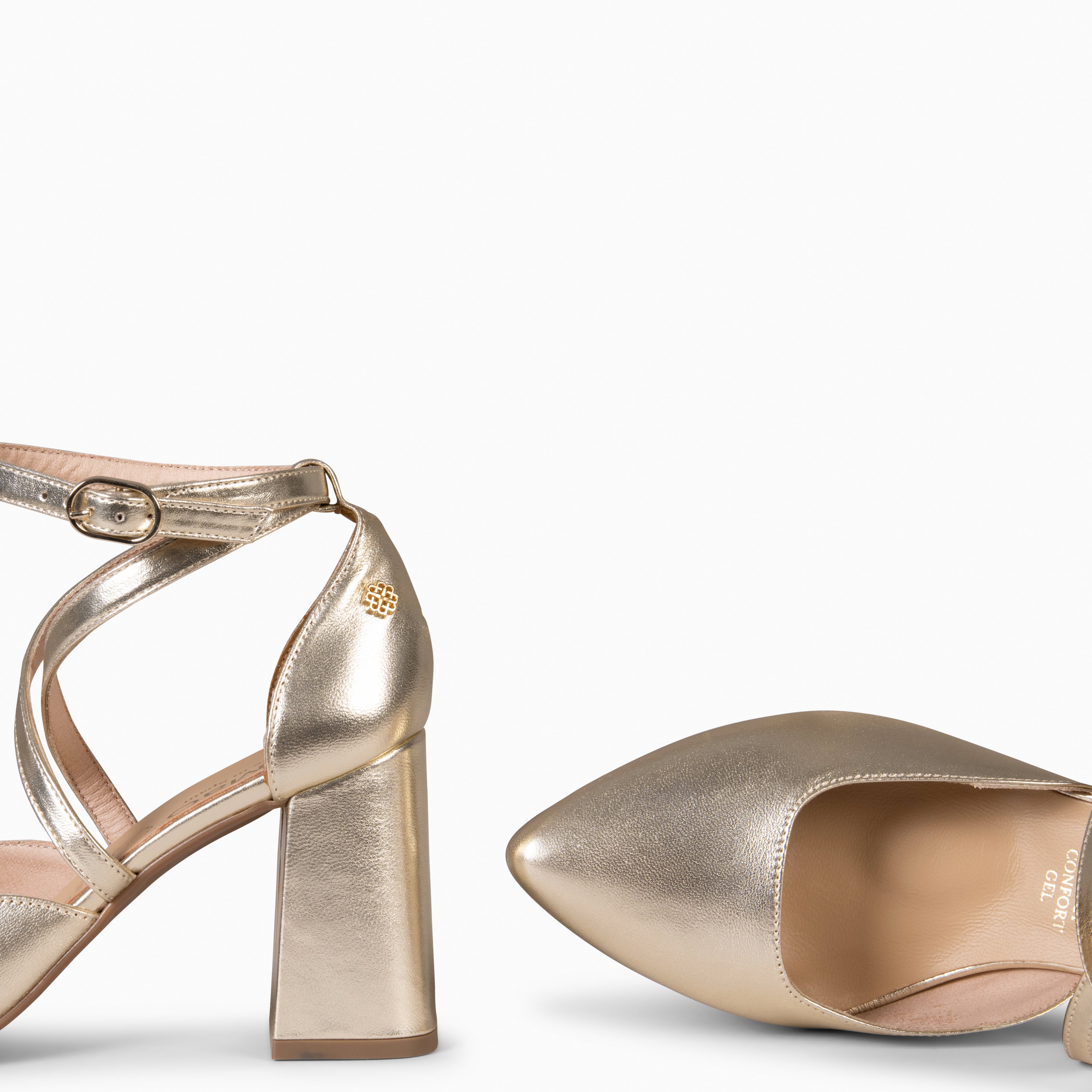 ARIEL - GOLDEN WIDE HEEL SHOE