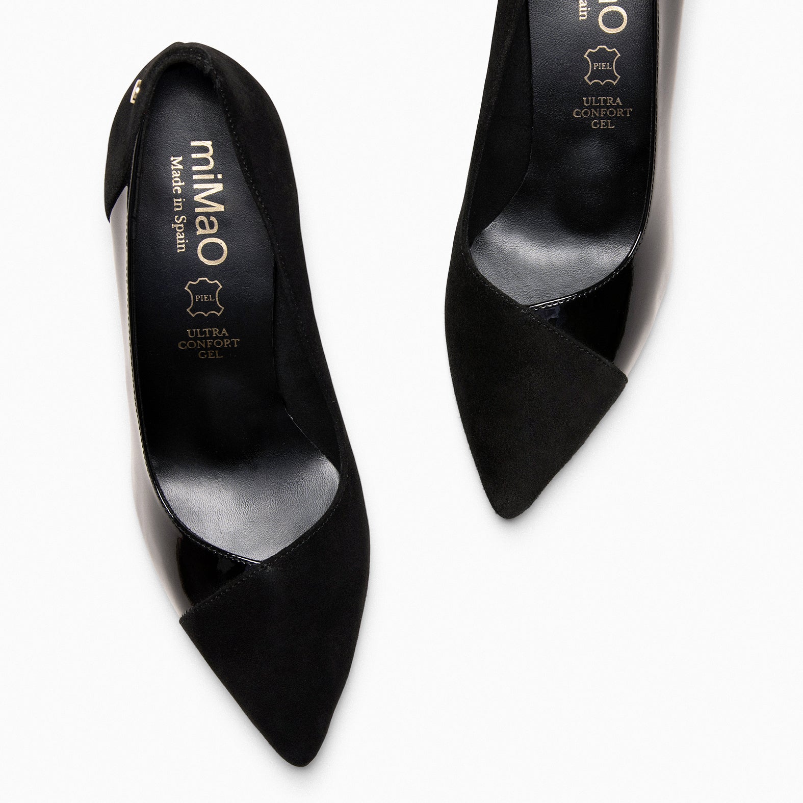 GLAM - Escarpins à talon haut en daim et cuir vernis NOIR