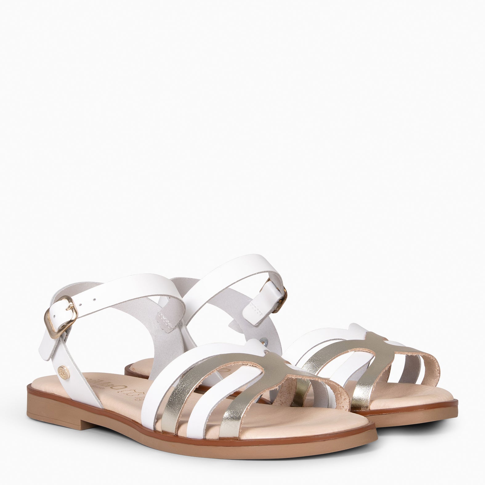 BELISA - sandalia plana de piel de vaquetilla en BLANCO PLATINO