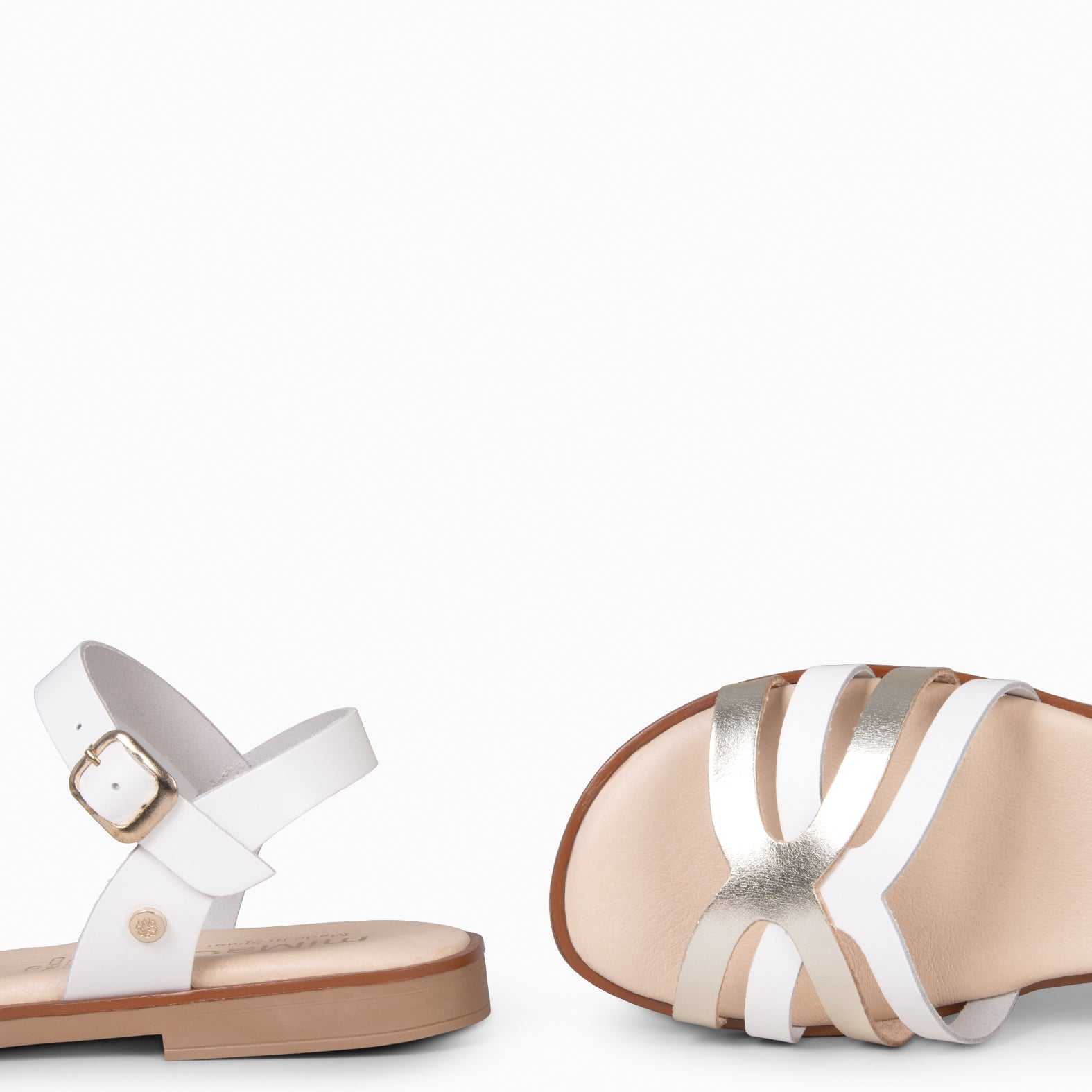 BELISA - sandalia plana de piel de vaquetilla en BLANCO PLATINO