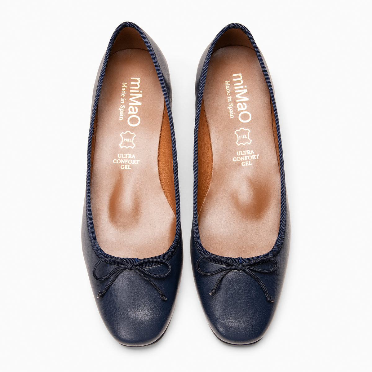 ALEXA - Ballerines à petit talon en cuir BLEU MARINE