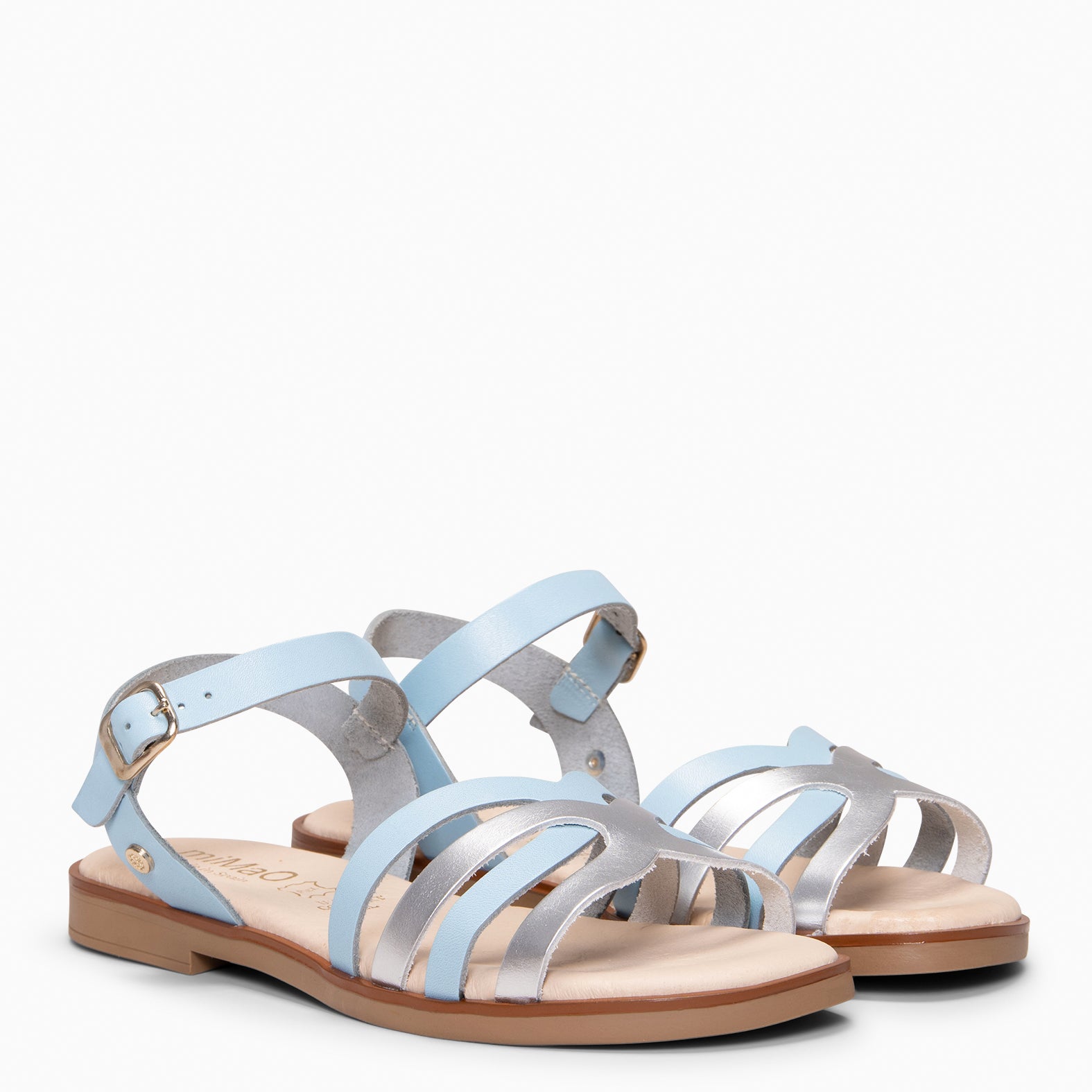 BELISA - Sandalia plana de piel de vaquetilla en AZUL PLATA