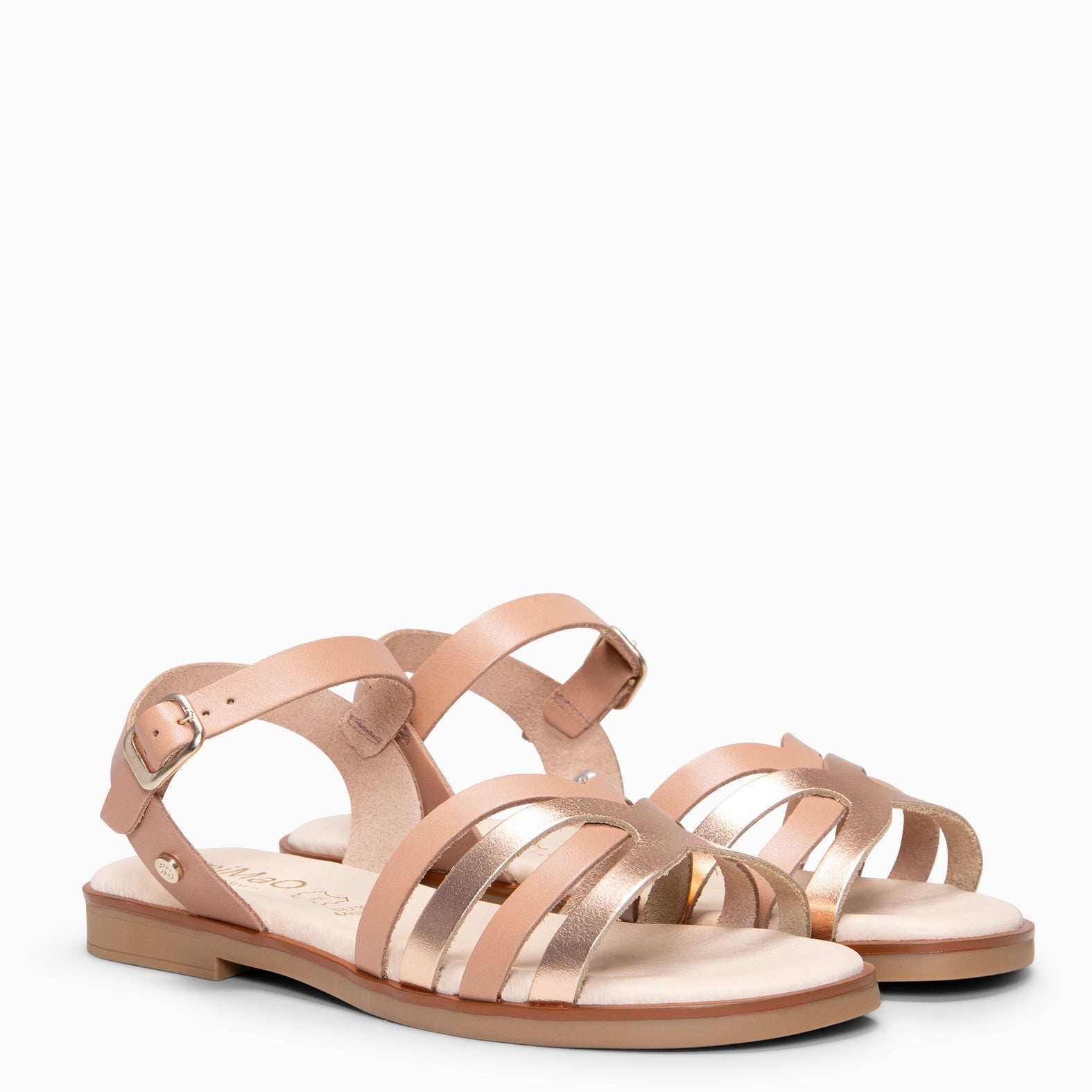 BELISA - Sandalia plana de piel de vaquetilla en NUDE ORO ROSA