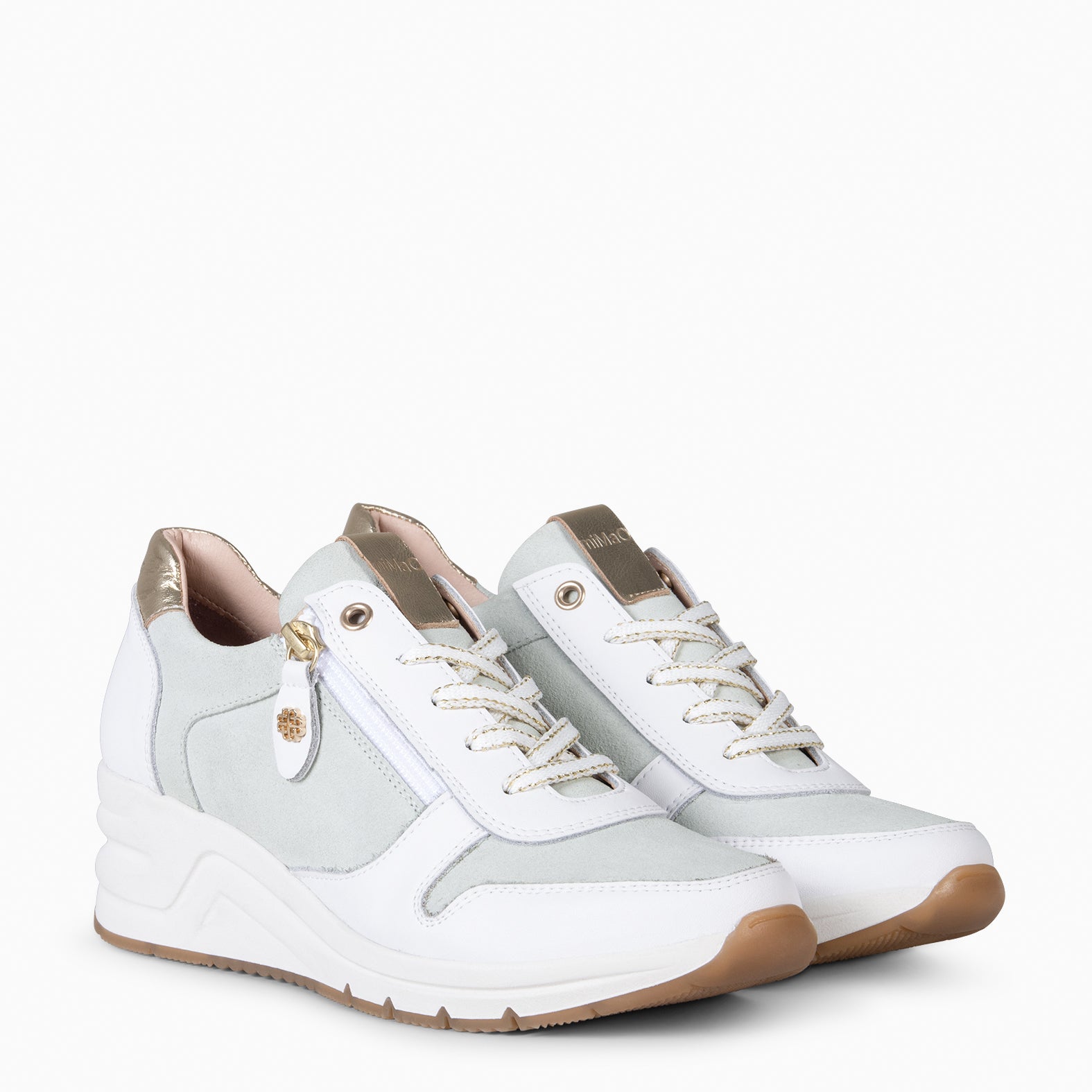 ARLES – Baskets à talon compensé en daim et cuir BLANC