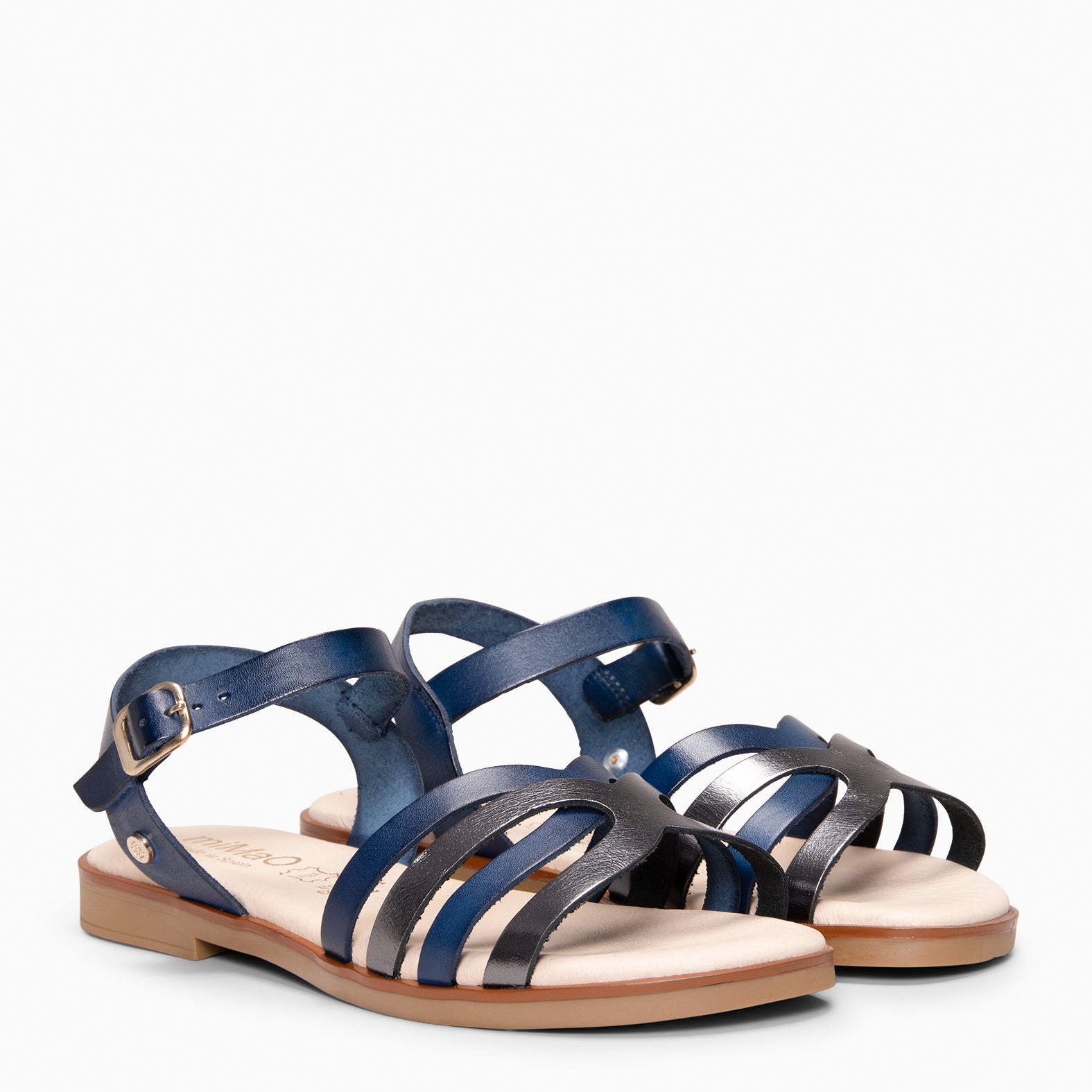 BELISA - Sandalia plana de piel de vaquetilla en MARINO PLOMO