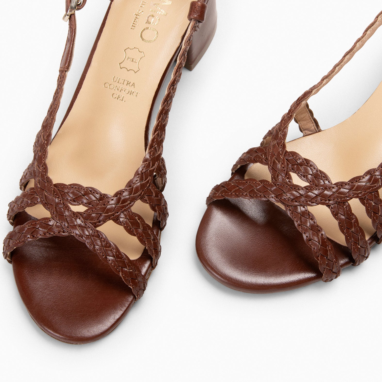 LINA - Sandales en cuir tressé MARRON