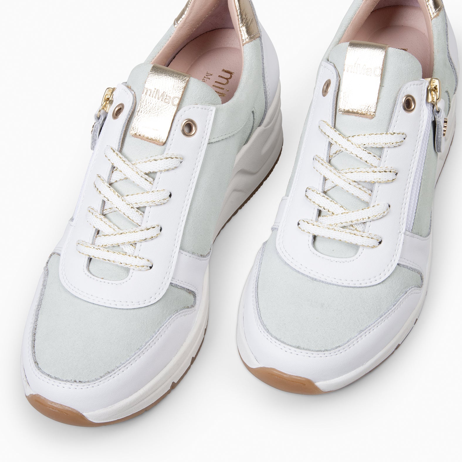 ARLES – Baskets à talon compensé en daim et cuir BLANC