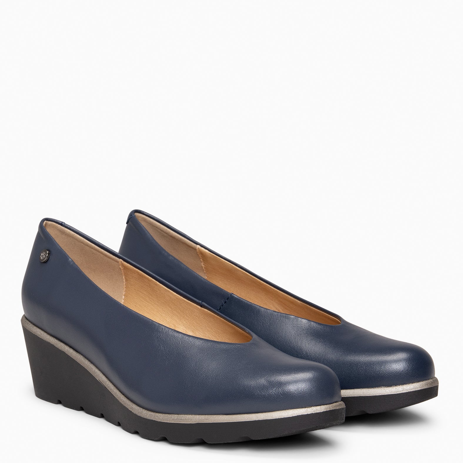 IVY - Ballerines à talon compensé en cuir BLEU MARINE