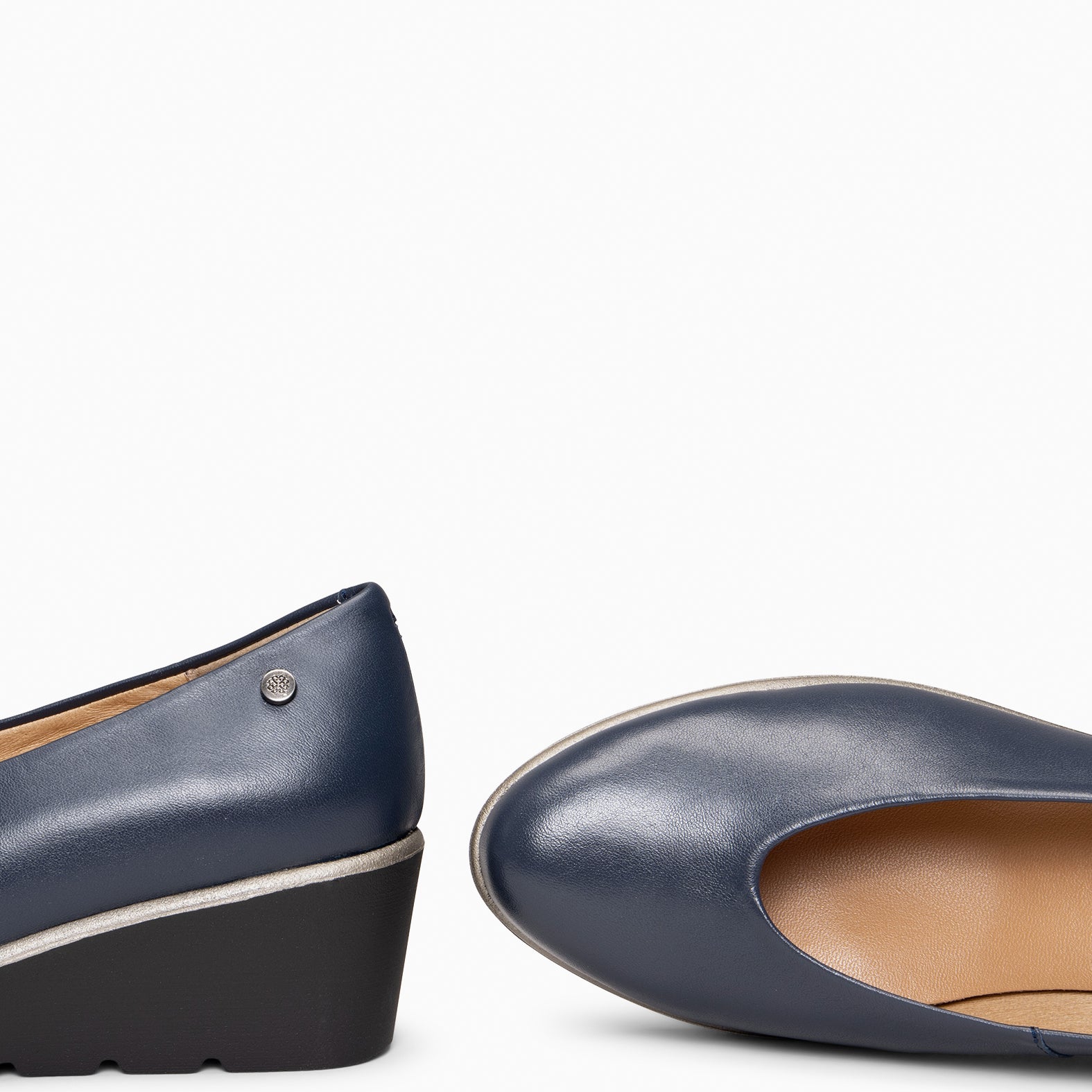 IVY - Ballerines à talon compensé en cuir BLEU MARINE