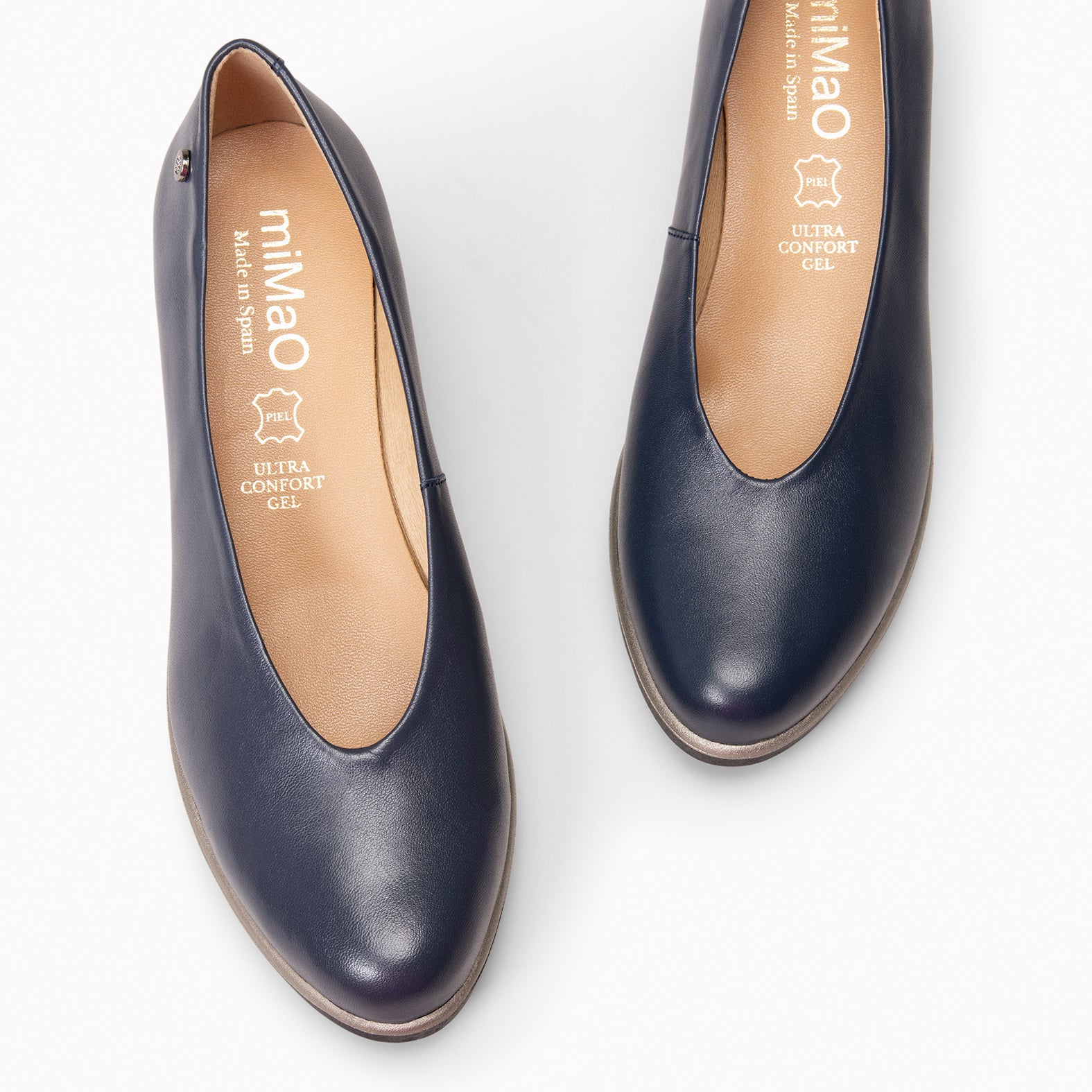 IVY - Ballerines à talon compensé en cuir BLEU MARINE