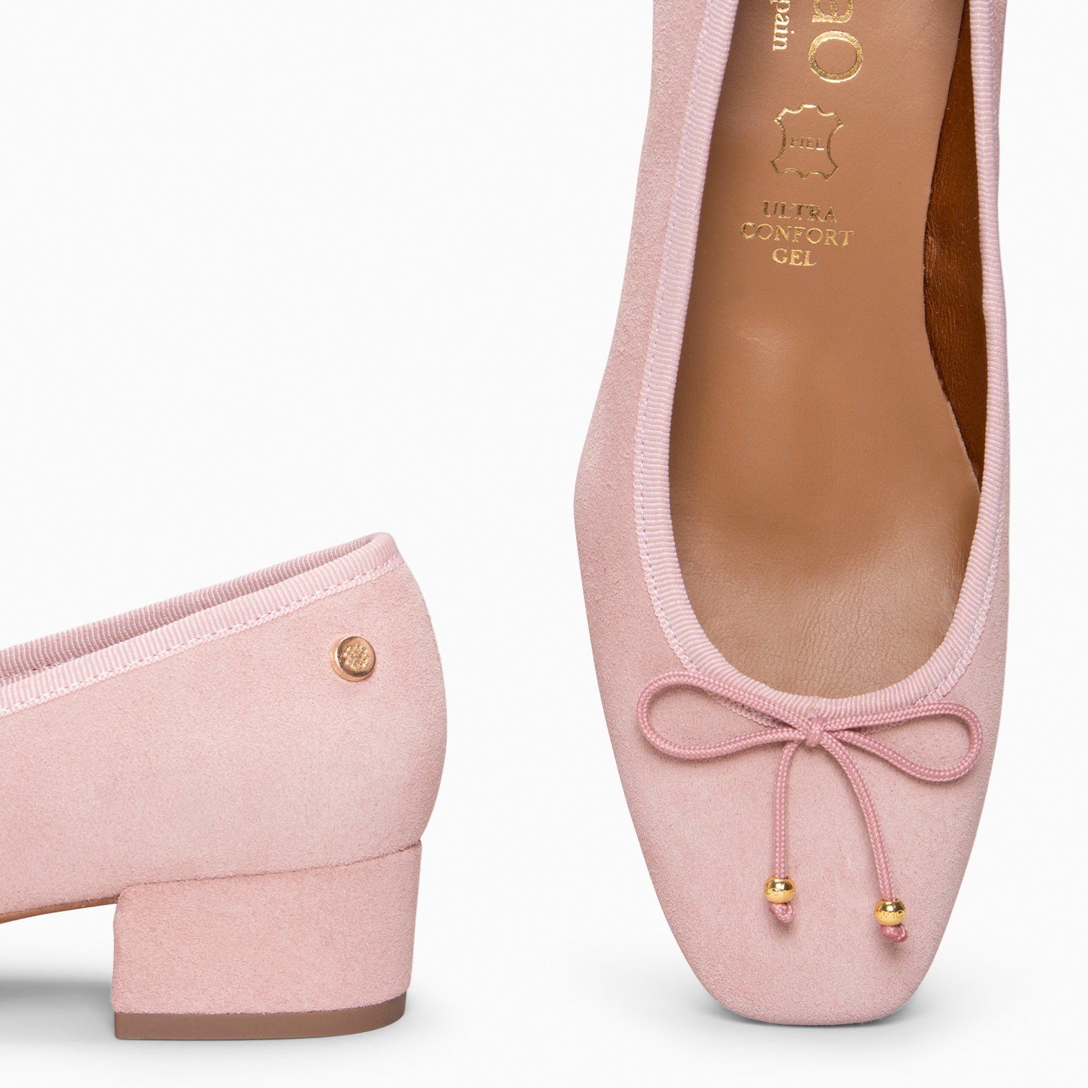 NINA – Bailarina de tacón bajo en piel de serraje NUDE