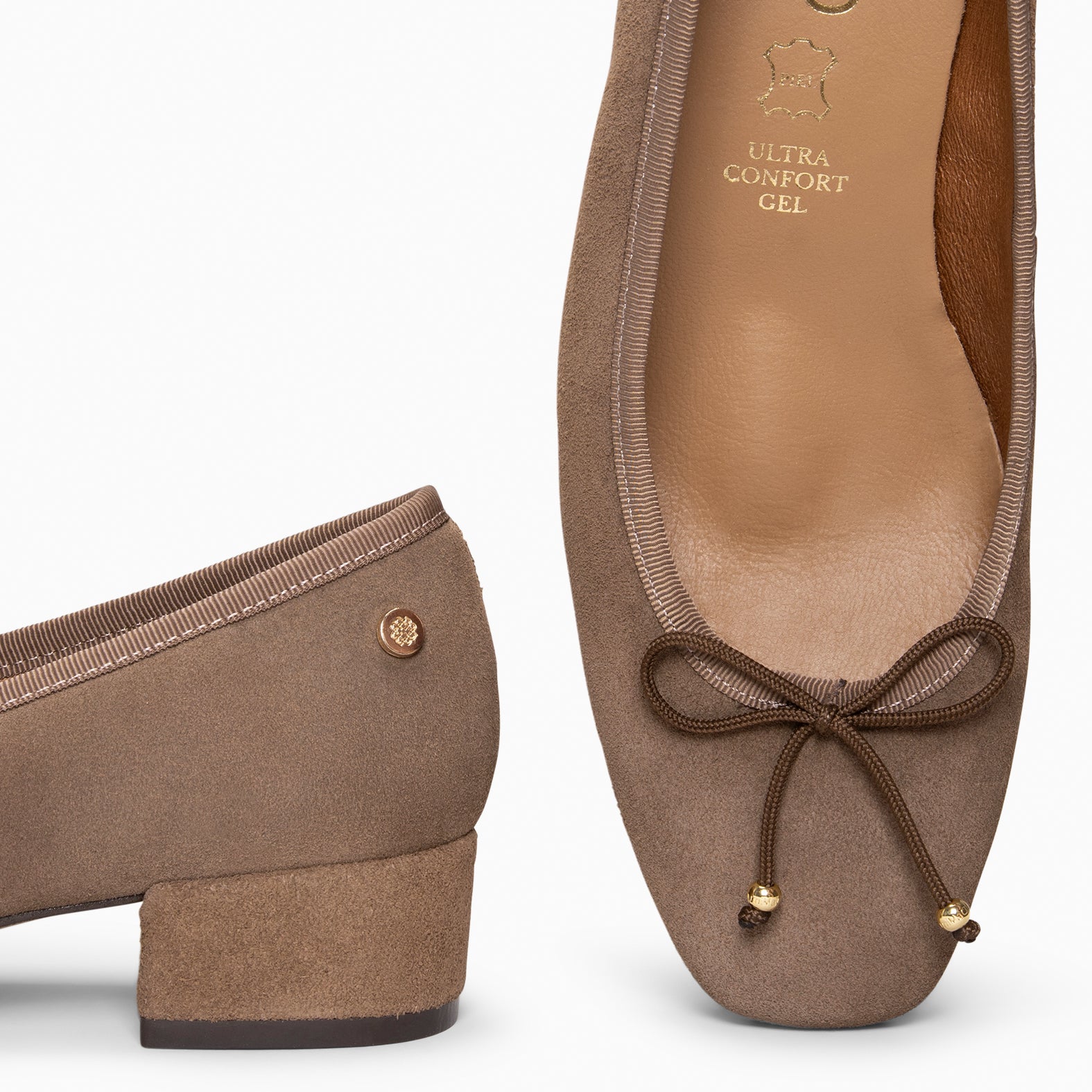 NINA - Ballerines à talon en daim TAUPE