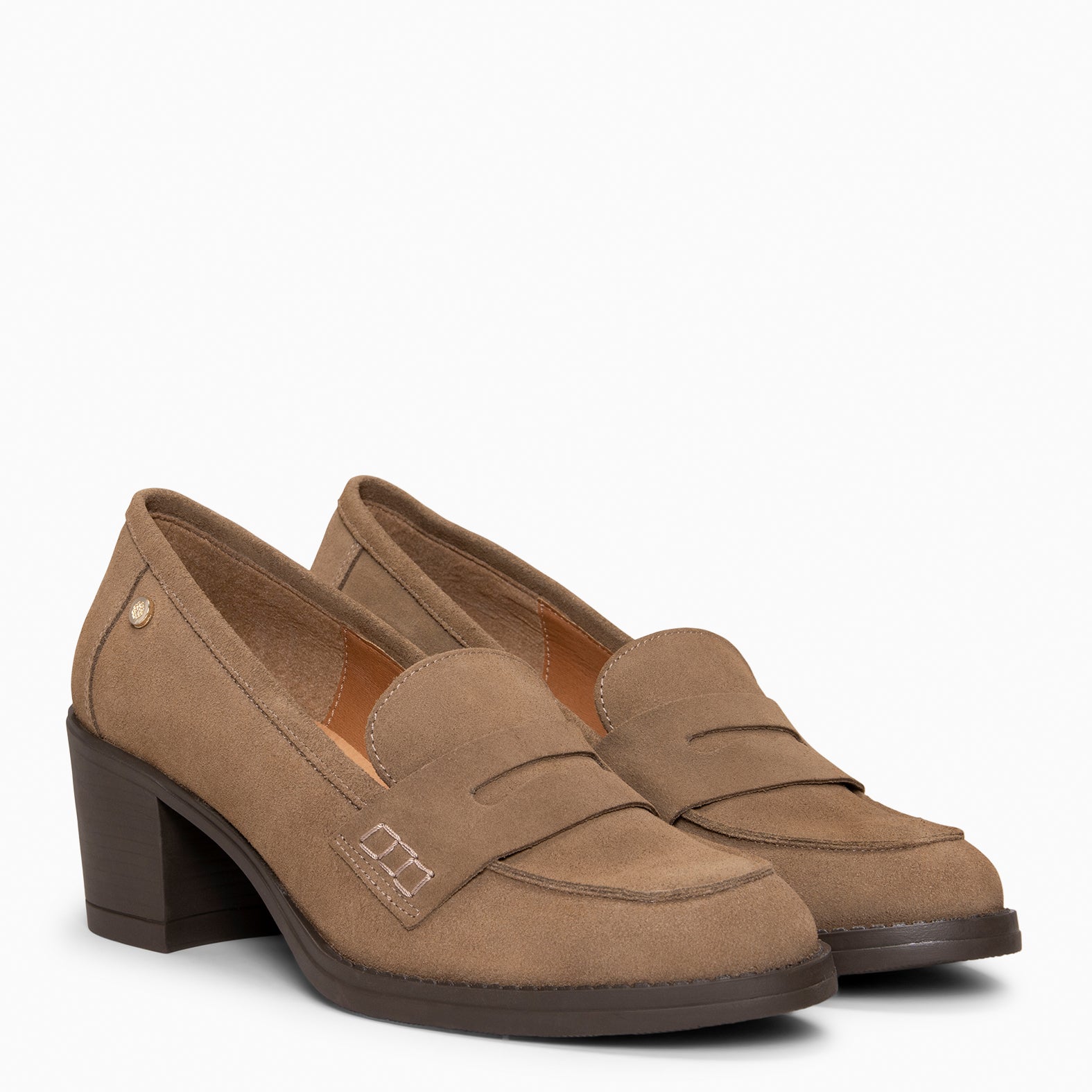 LATTÉ - Mocasín de serraje con tacón TAUPE