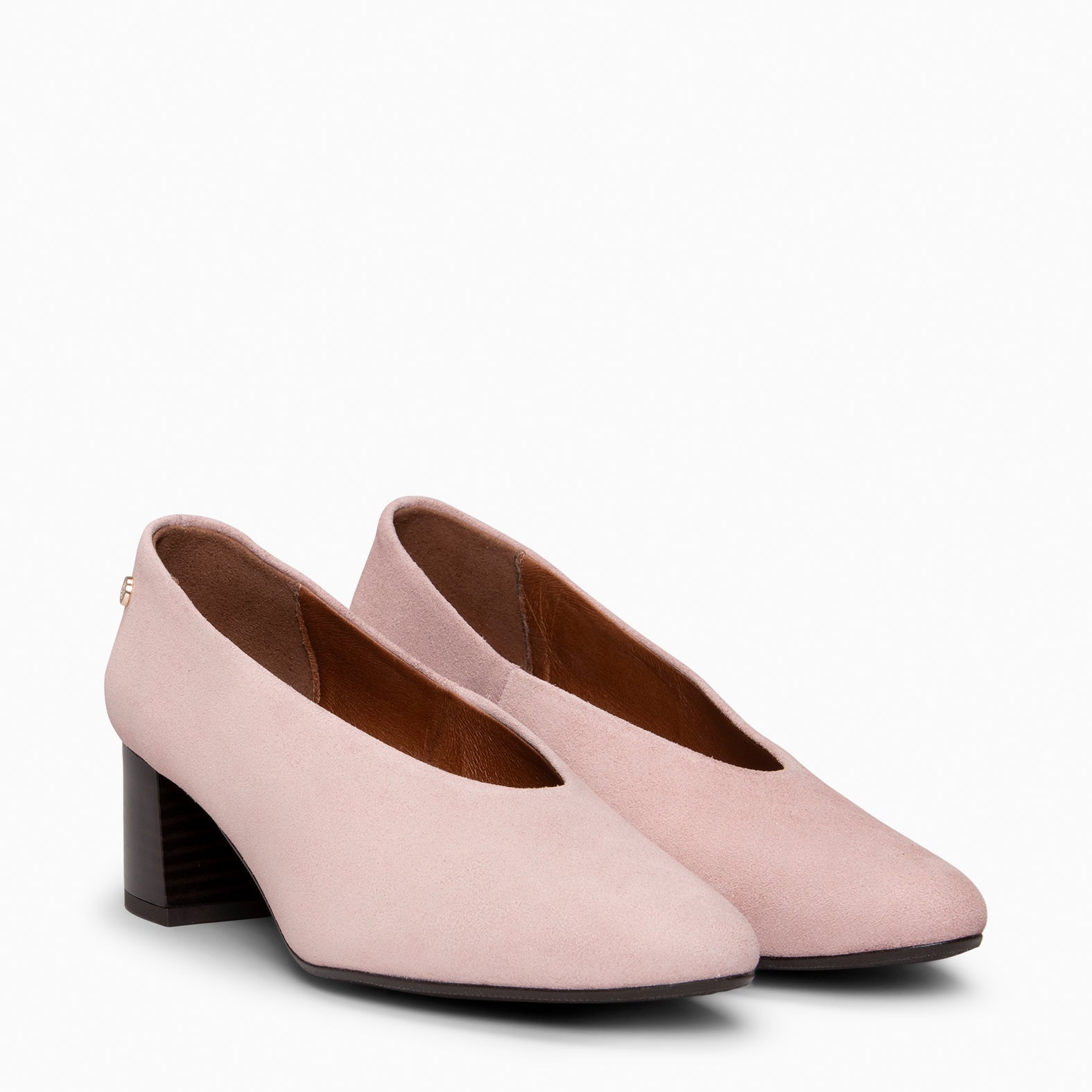 URBAN STYLE - LIGHT PINK wide heel leather shoe