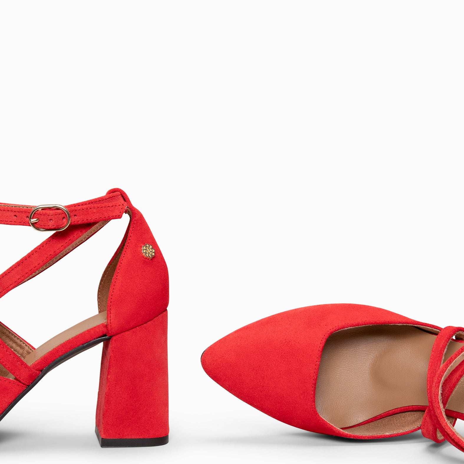 ARIEL - Escarpins à talon carré et lanières croisées ROUGE