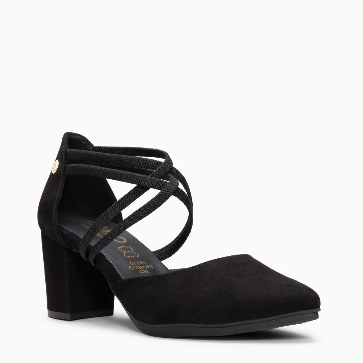 CINDY - BLACK Heeled shoes with crossed elastic straps