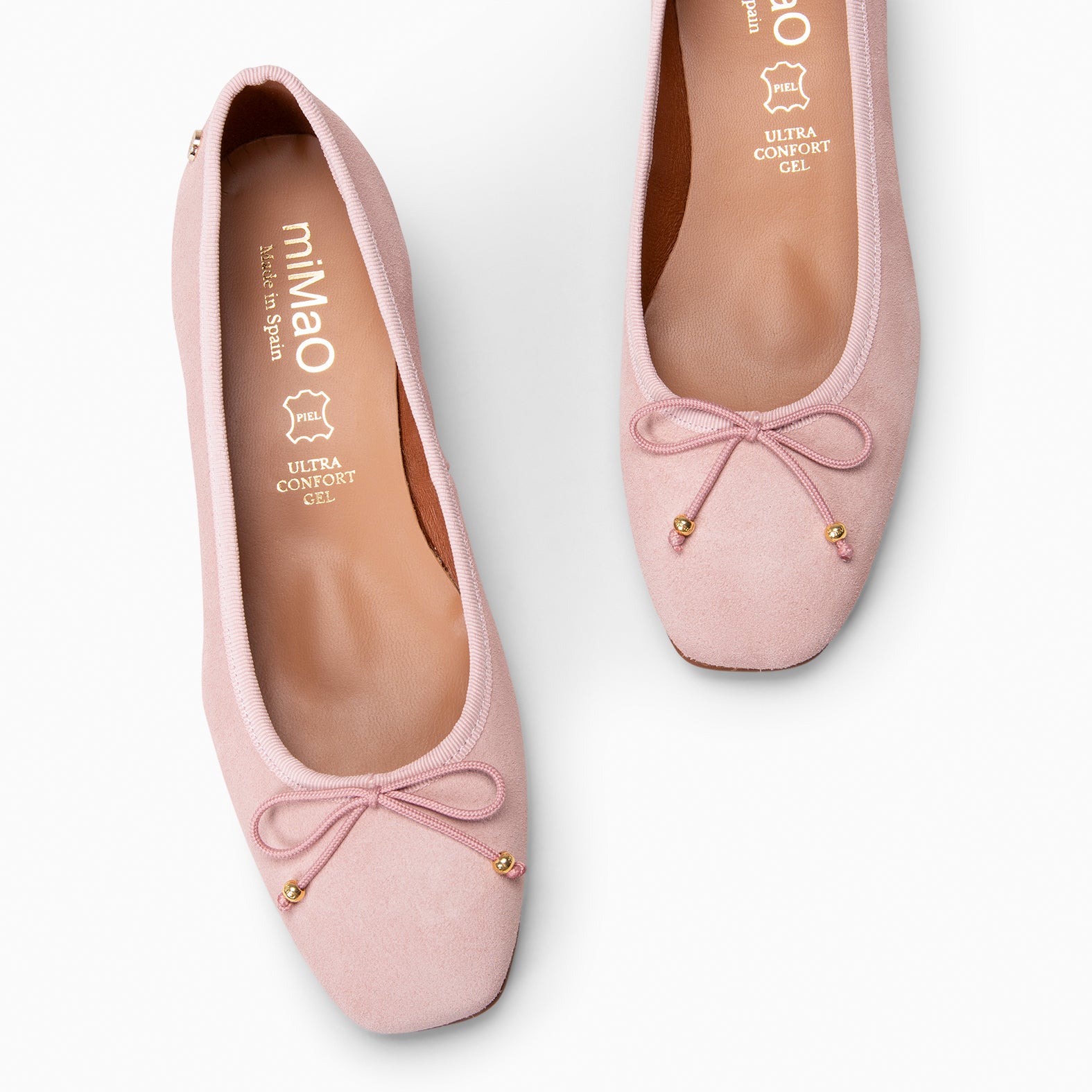 NINA – Bailarina de tacón bajo en piel de serraje NUDE