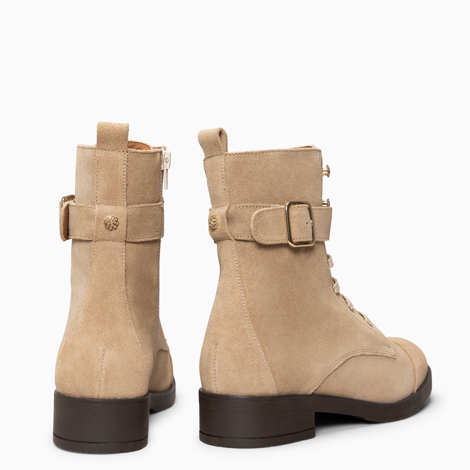 BELFAST – Botines con cordones de piel de serraje BEIGE