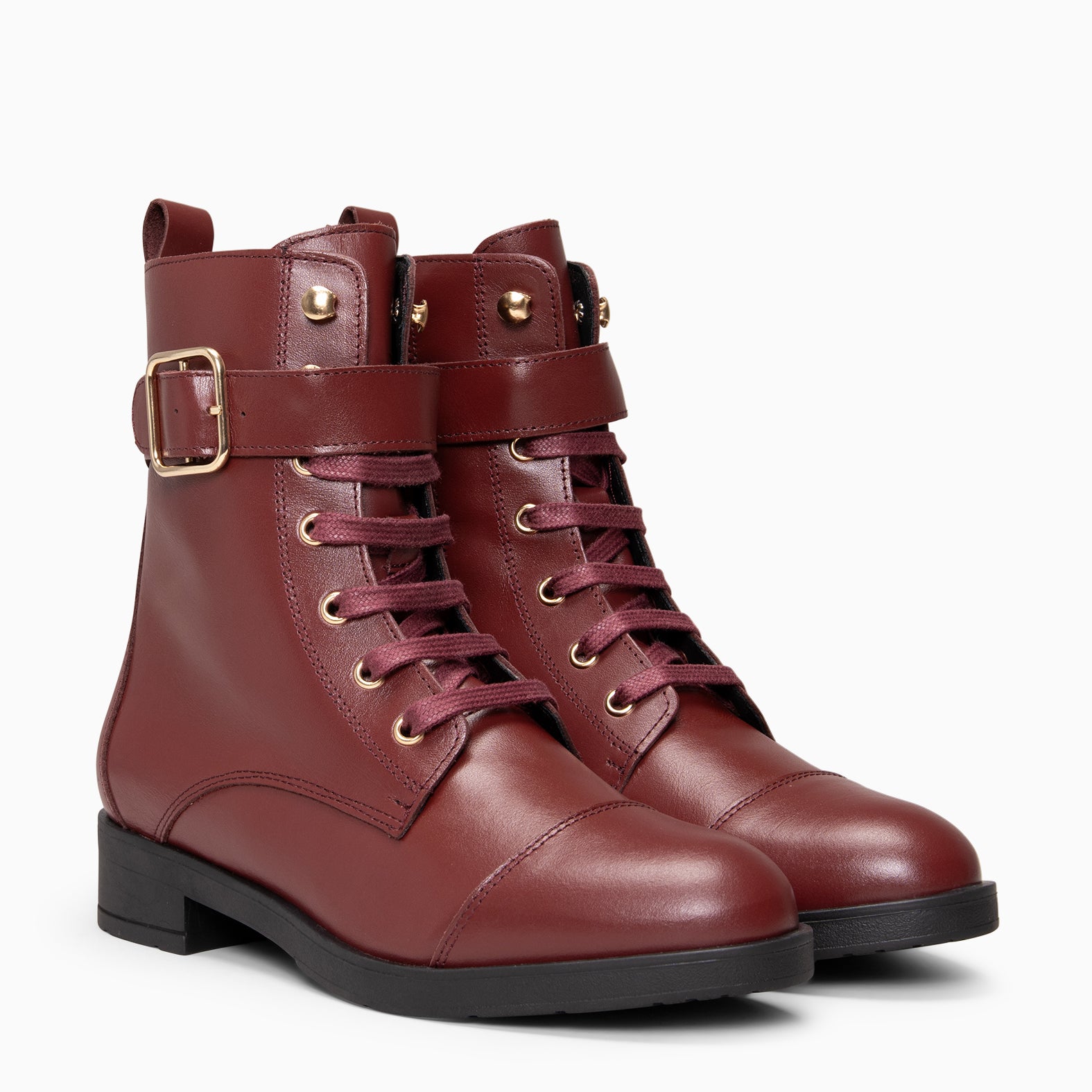 BELFAST – Botines con cordones de piel BURDEOS