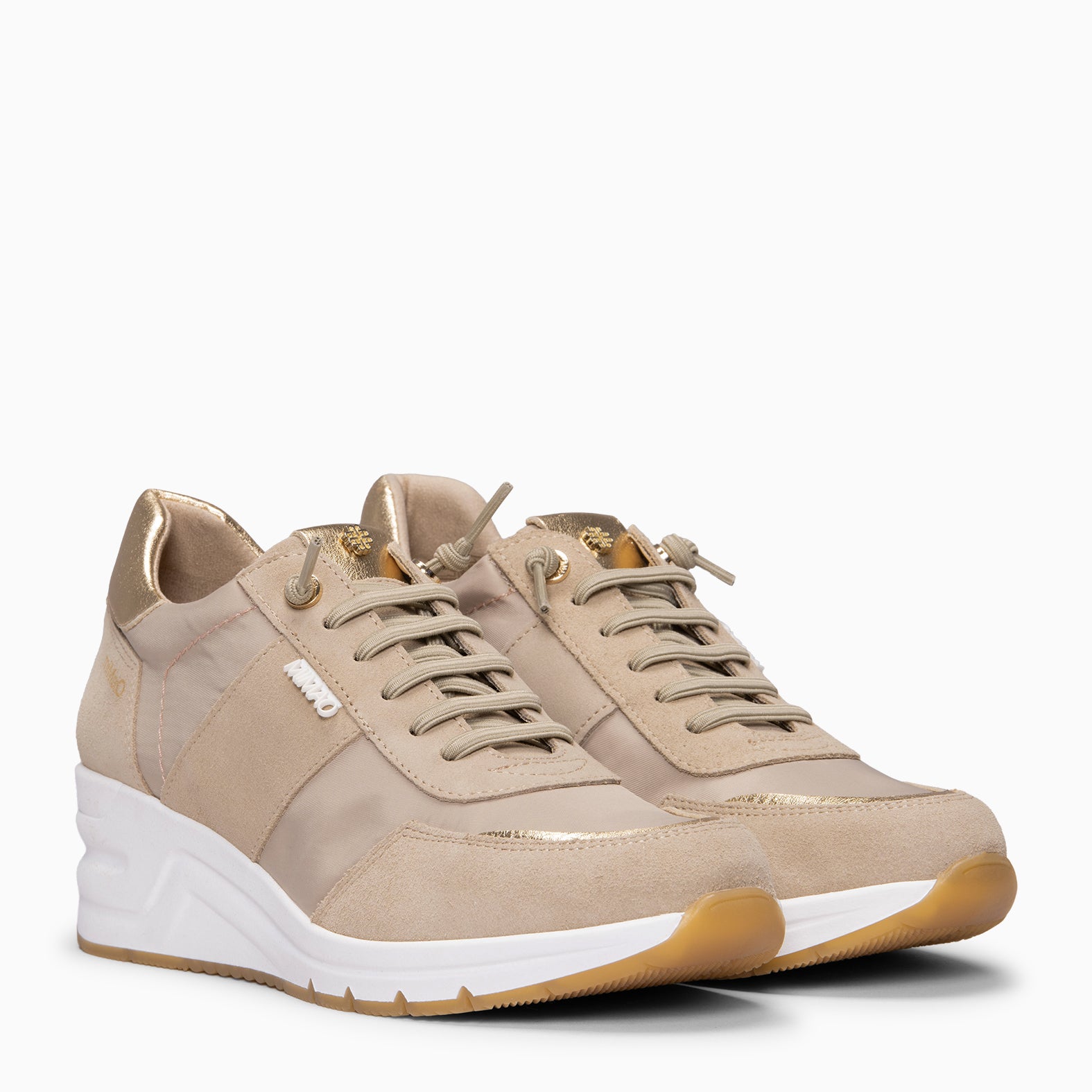 CAEN - Baskets à talon compensé en multi-matières SABLE