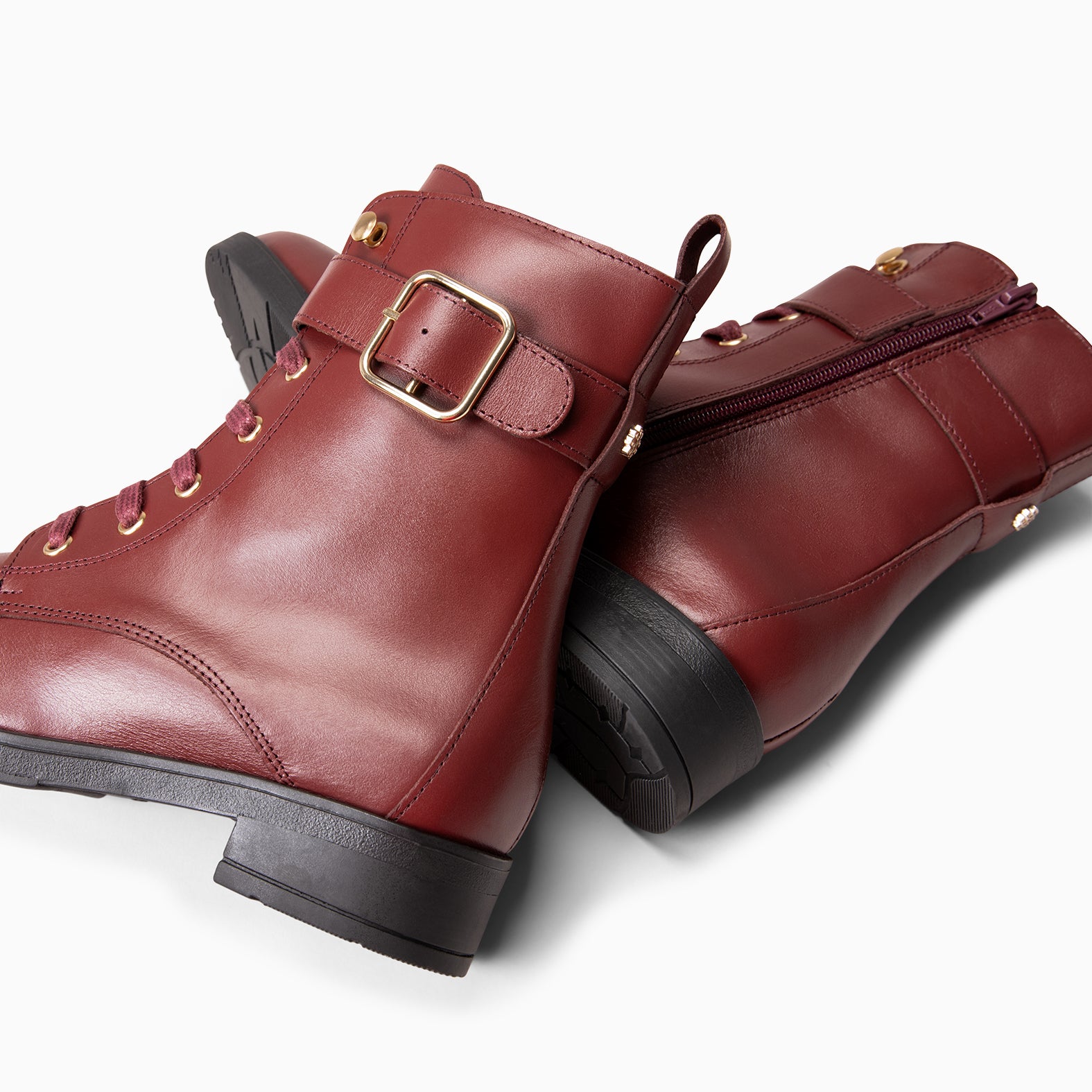 BELFAST – Botines con cordones de piel BURDEOS