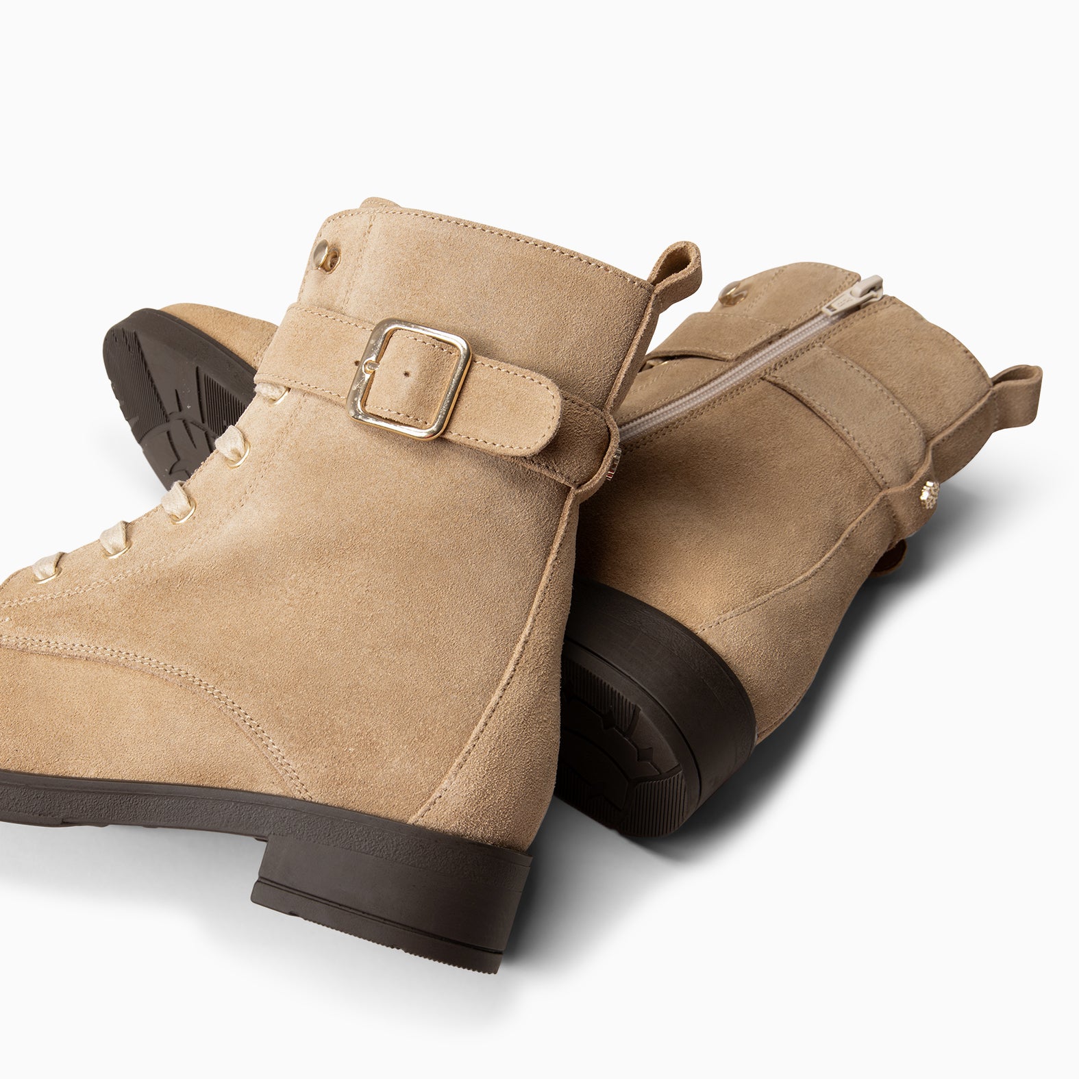 BELFAST – Botines con cordones de piel de serraje BEIGE