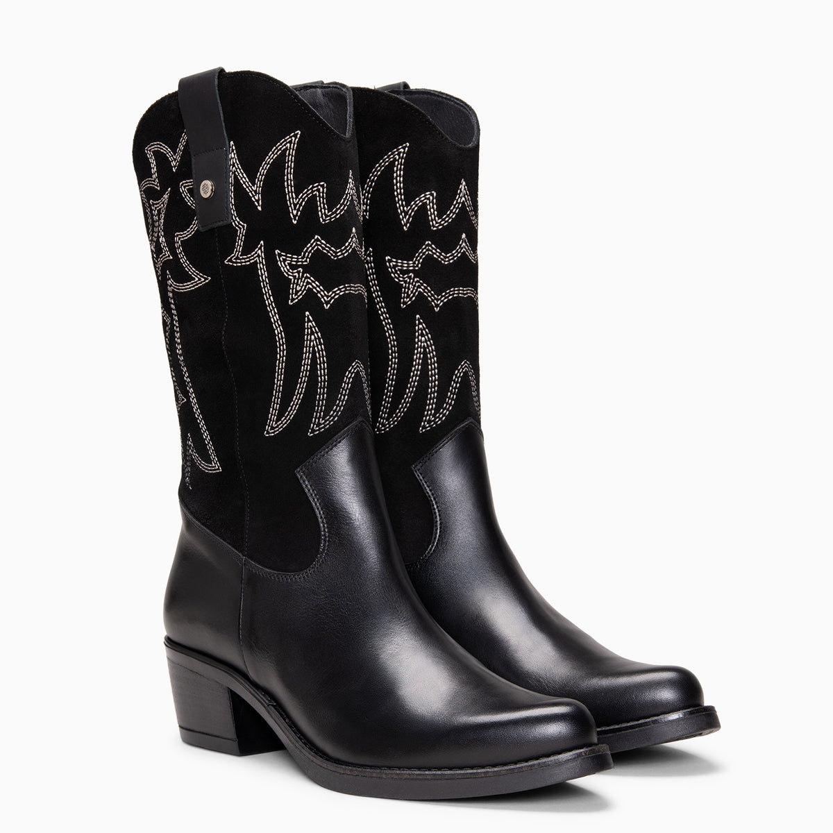GEORGIA - Botas cowboy de caña media con bordados NEGRO
