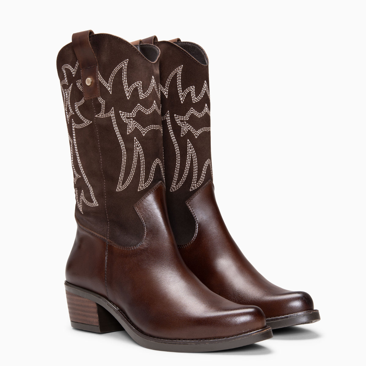 GEORGIA - Botas cowboy de caña media con bordados MARRON