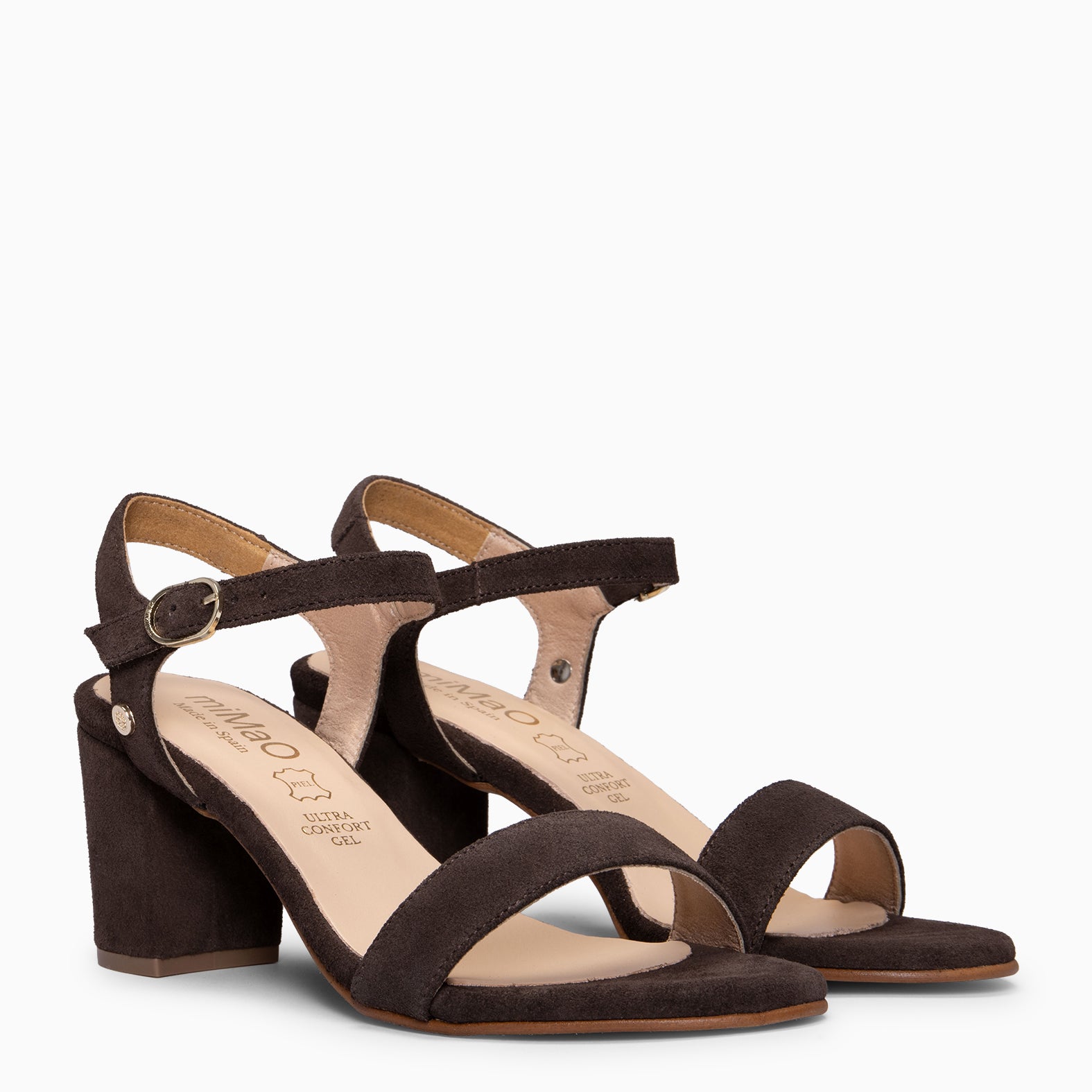 KEILA - Sandalias de tacón medio de ante MARRON