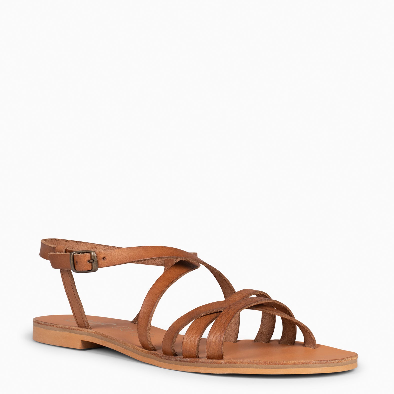 IXORA - Sandalias planas de mujer con hebilla CAMEL
