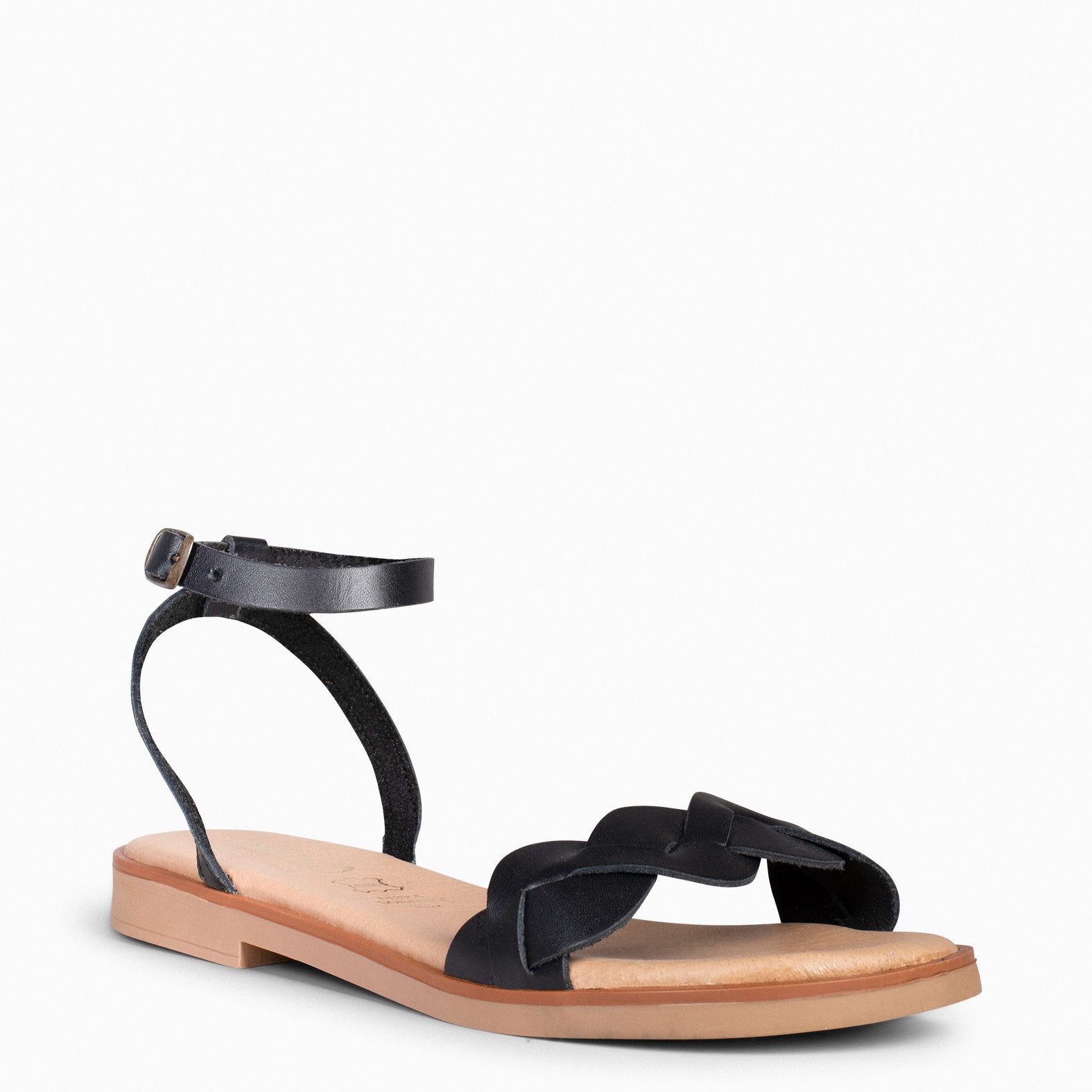 ARECA - Sandales Plates pour femme en cuir NOIR