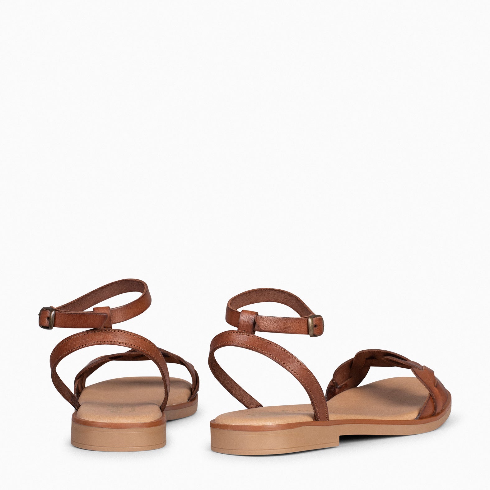 ARECA - Sandales Plates pour femme en cuir CAMEL