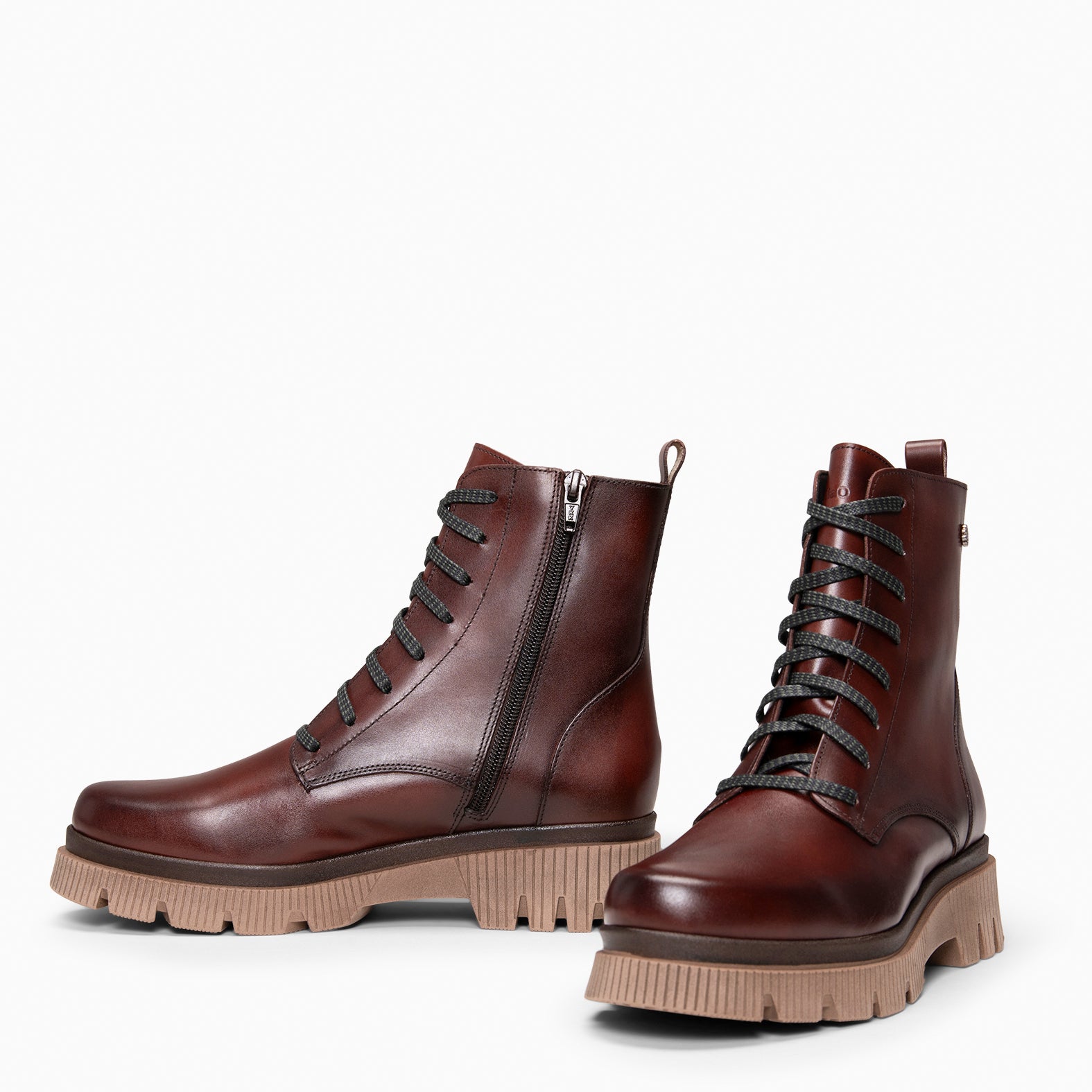 STONE - Botas militares em pele CASTANHO