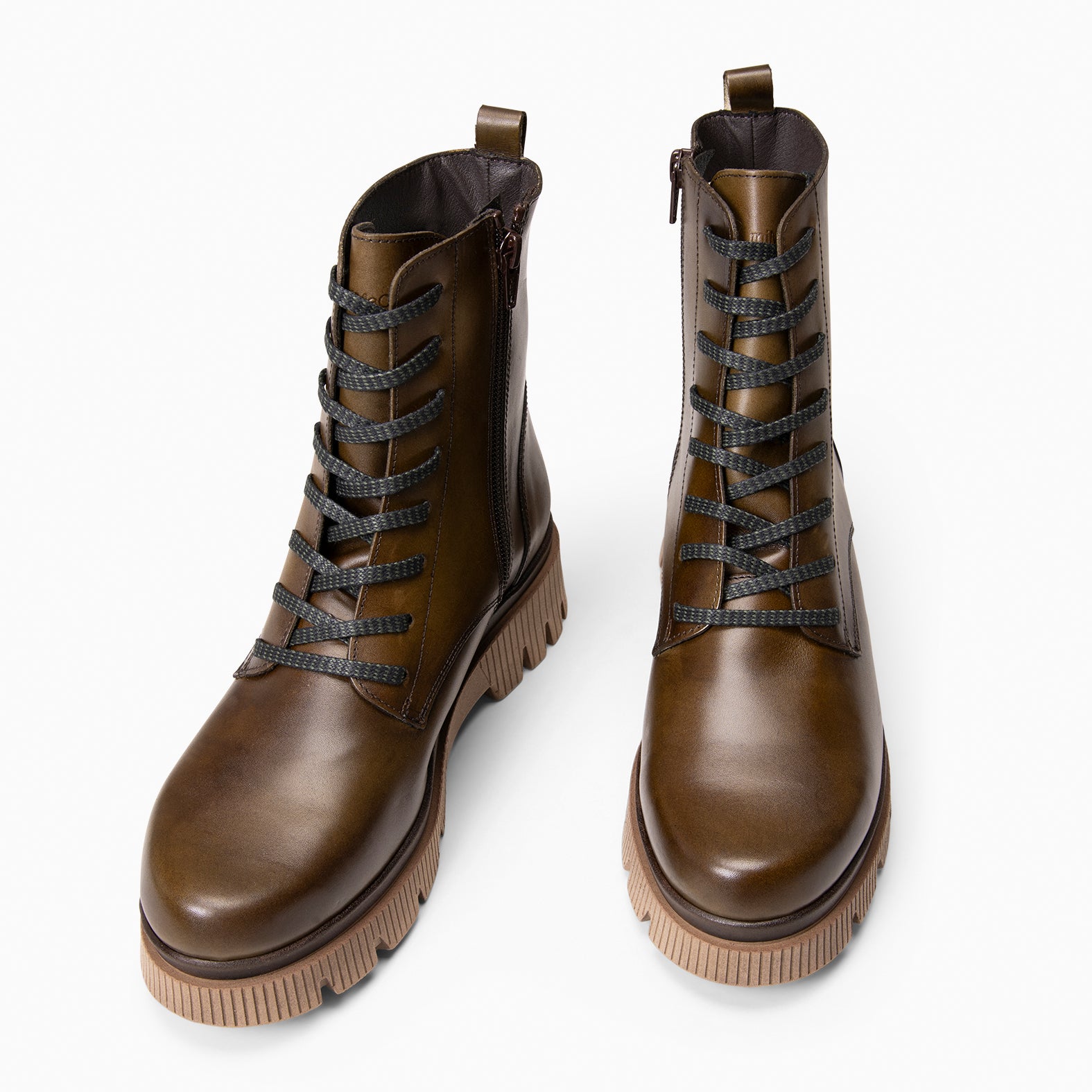 STONE - Botines militares de piel KAQUI