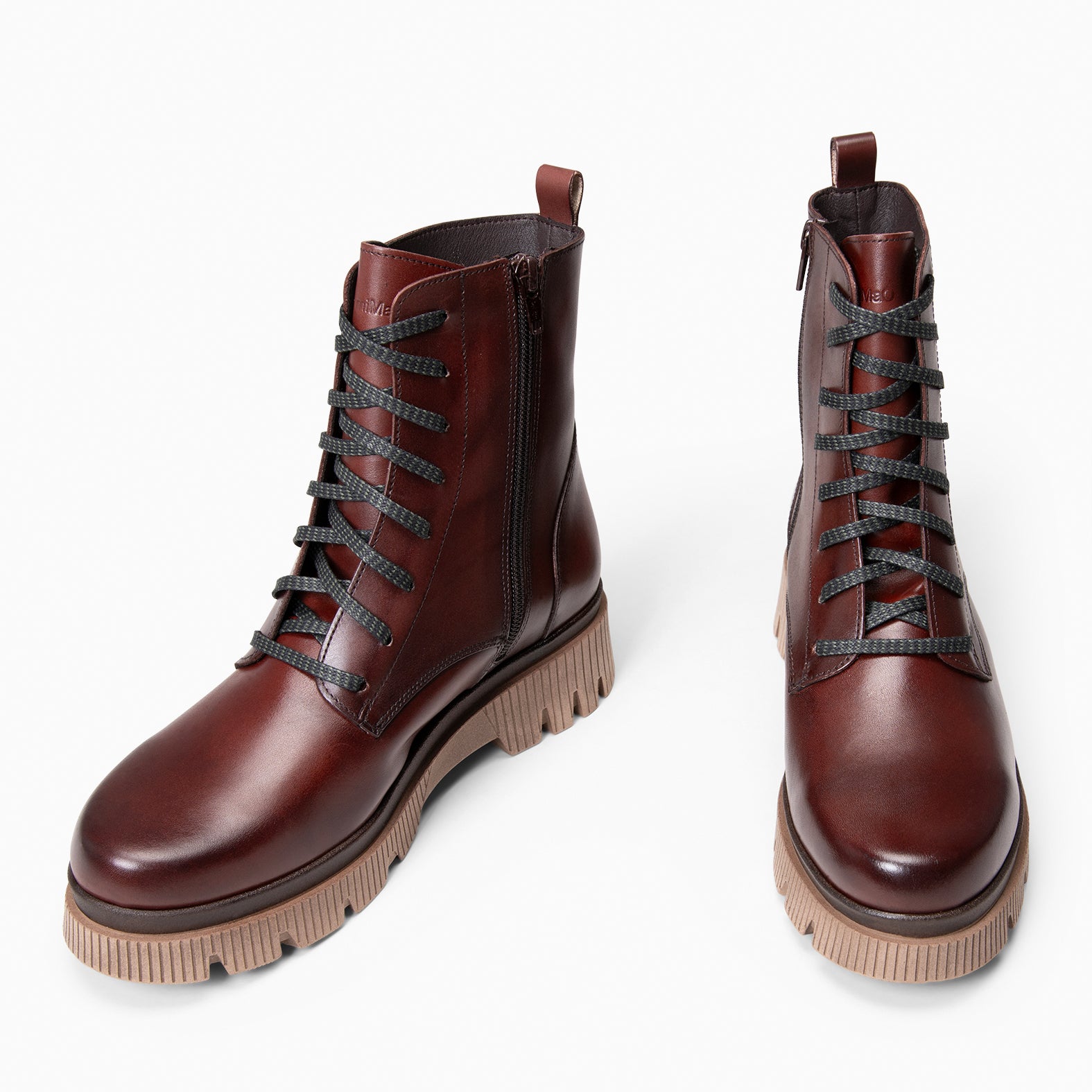 STONE - Botas militares em pele CASTANHO