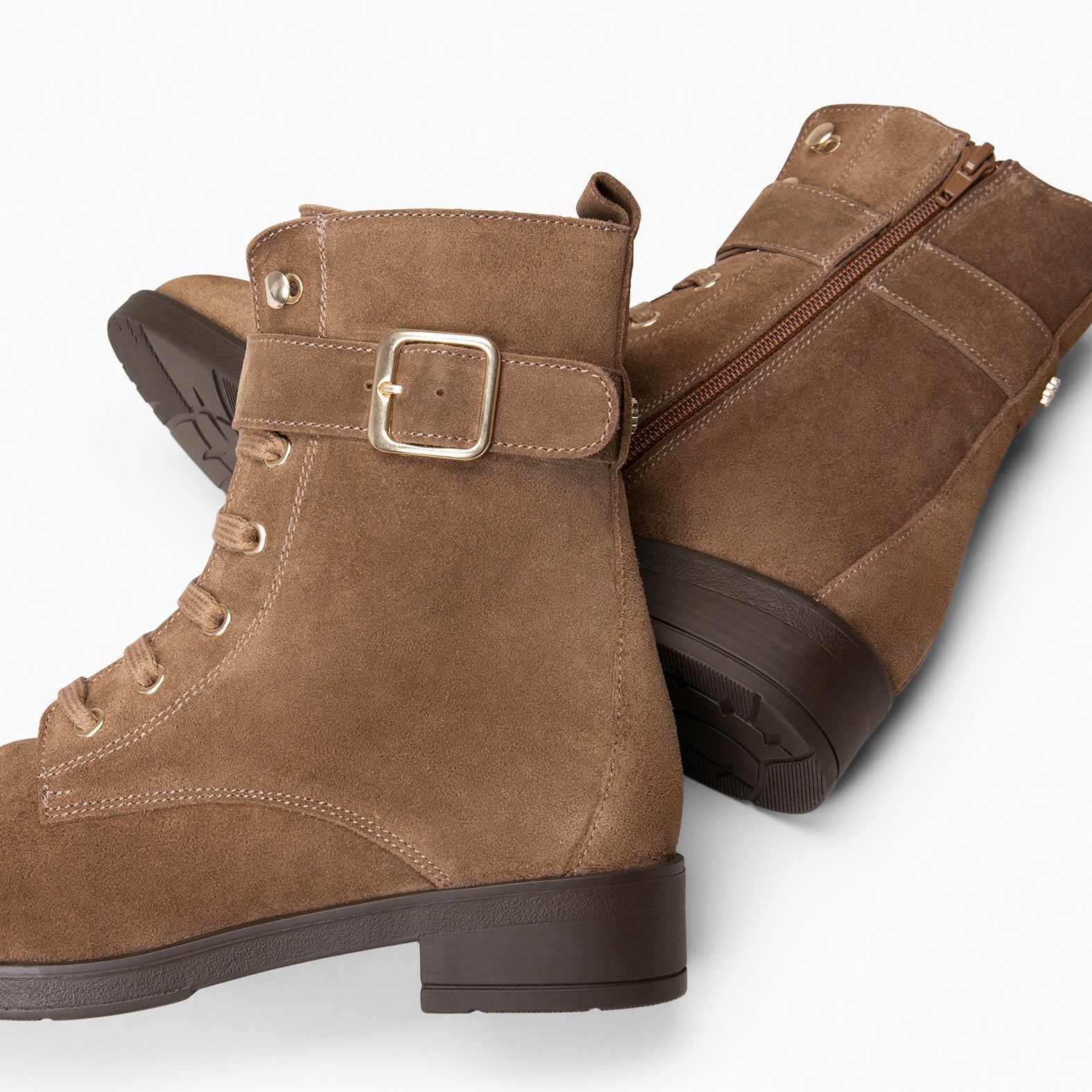 BELFAST – Botines con cordones de piel de serraje TAUPE