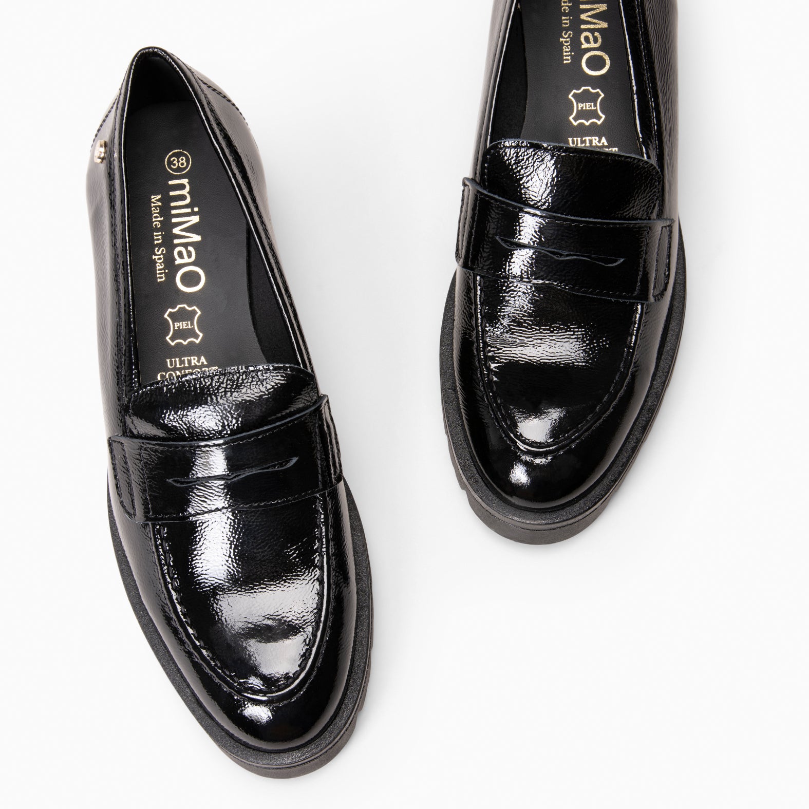 DAFNE - Mocasines de cuña de charol NEGRO