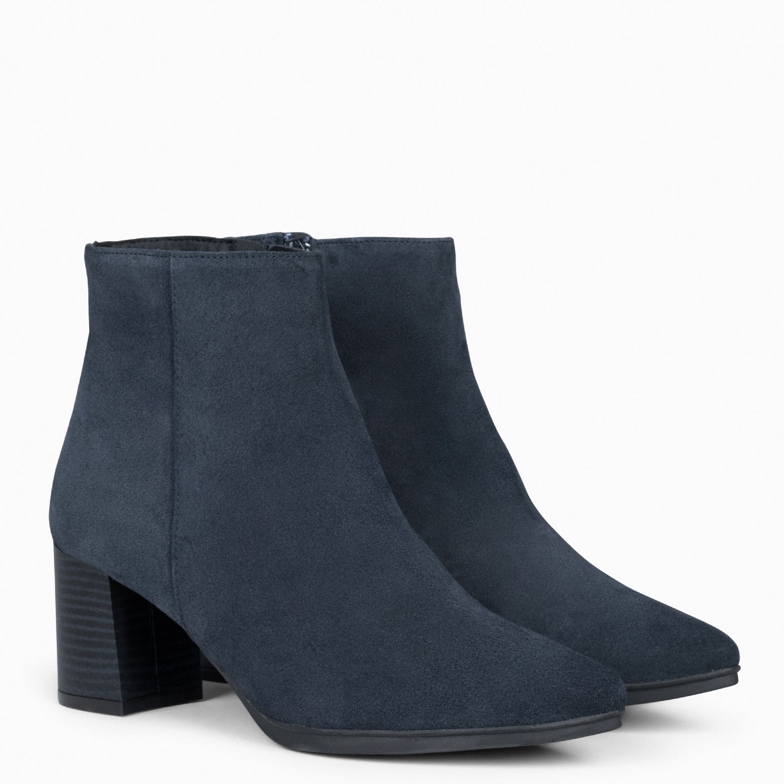 CITY - NAVY suede leather wide heel ankle boots