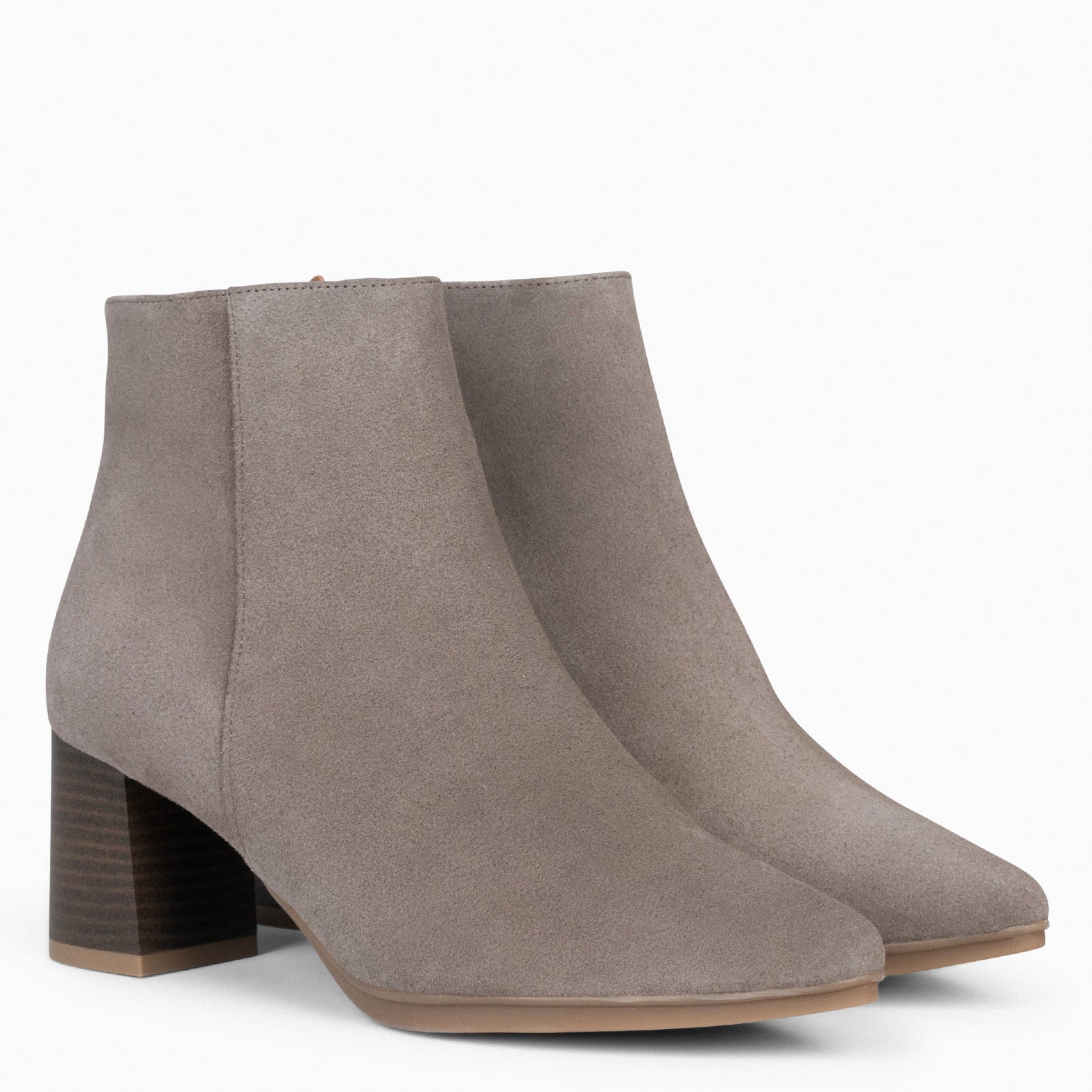 CITY - Botines de tacón ancho y punta fina TAUPE de serraje