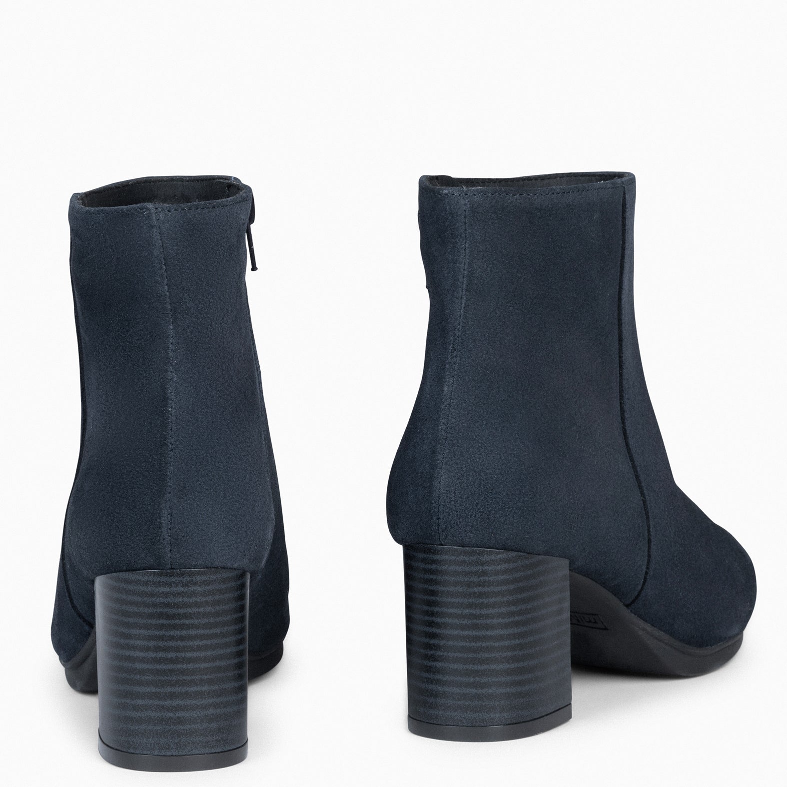 CITY - NAVY suede leather wide heel ankle boots